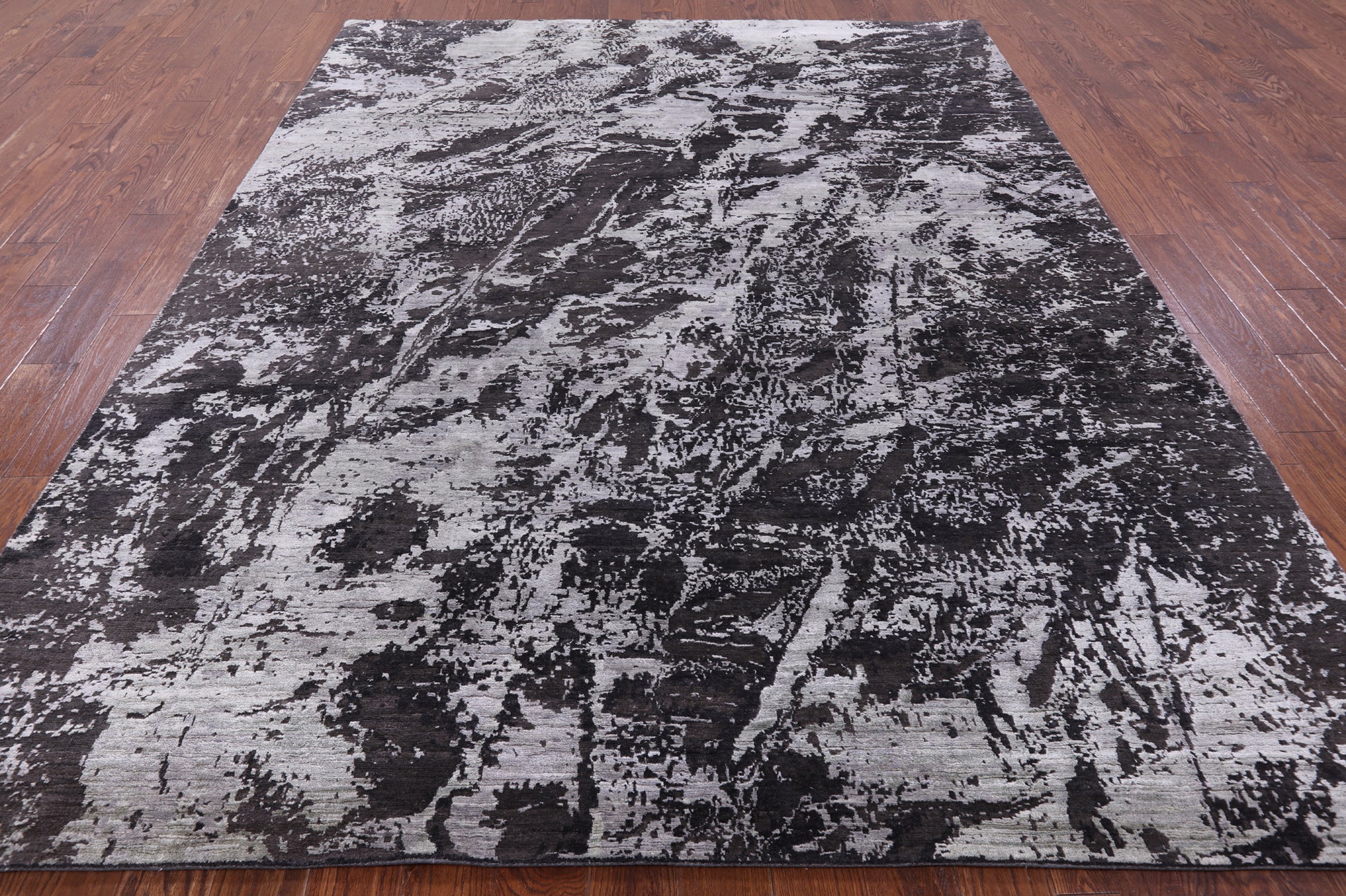 Abstract Modern Hand Knotted Wool & Silk Rug - 7' 10" X 10' 1" - Golden Nile
