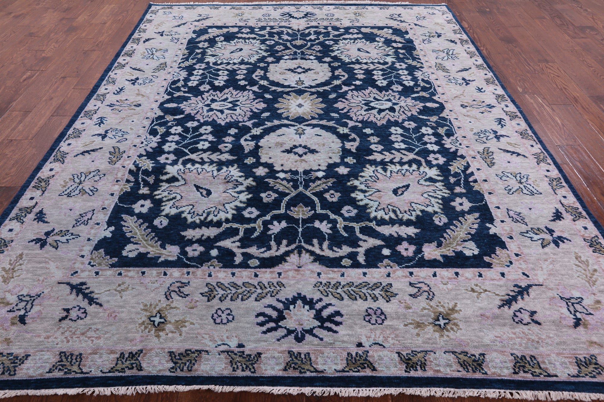Blue Turkish Oushak Handmade Wool Rug - 8' 2" X 10' 0" - Golden Nile