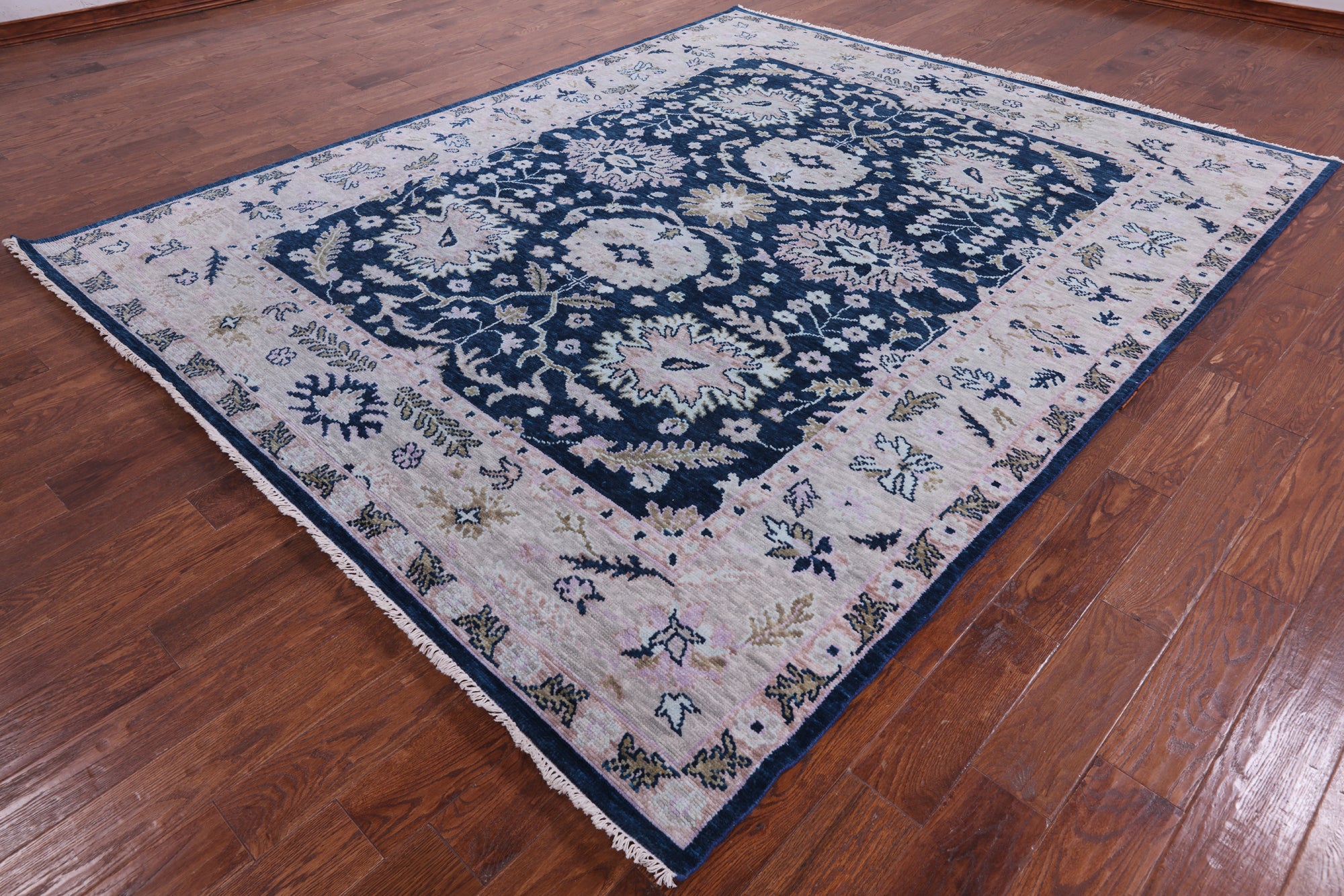 Blue Turkish Oushak Handmade Wool Rug - 8' 2" X 10' 0" - Golden Nile
