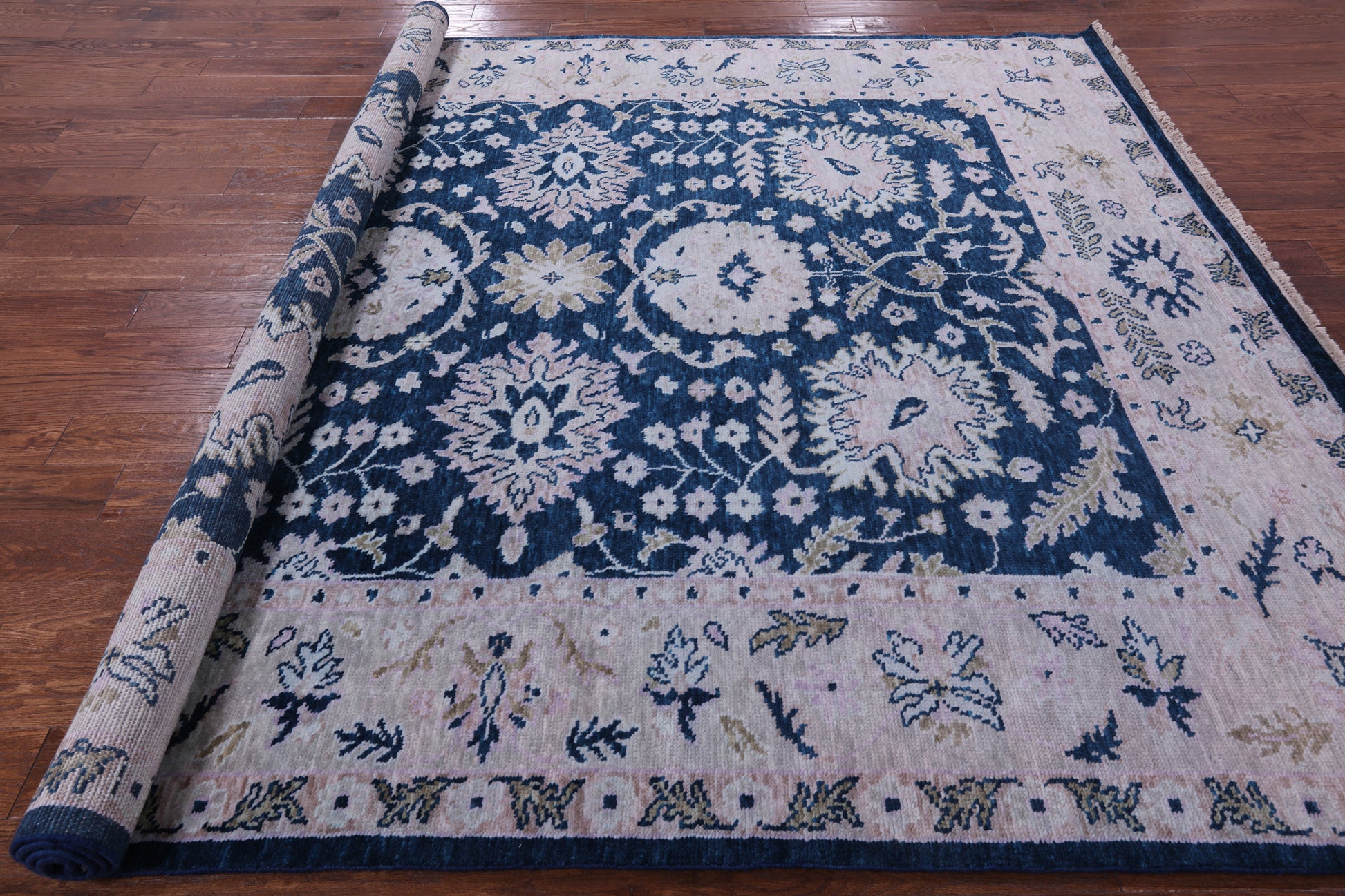 Blue Turkish Oushak Handmade Wool Rug - 8' 2" X 10' 0" - Golden Nile