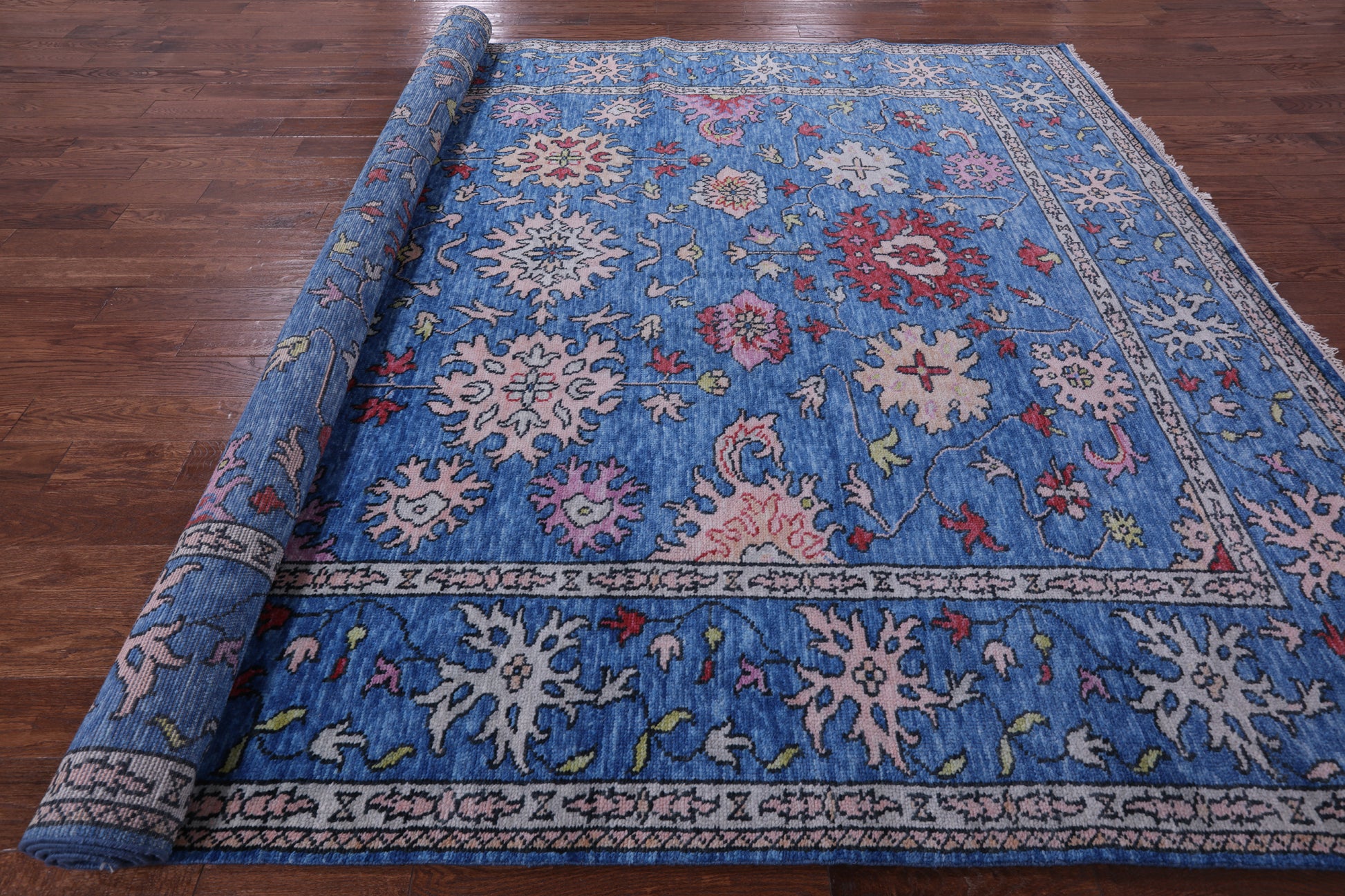 Blue Turkish Oushak Handmade Wool Rug - 9' 1" X 12' 2" - Golden Nile