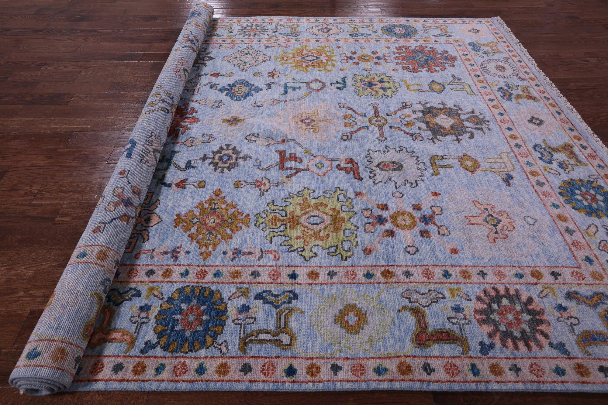 Blue Turkish Oushak Hand Knotted Wool Rug - 9' 1" X 12' 0" - Golden Nile