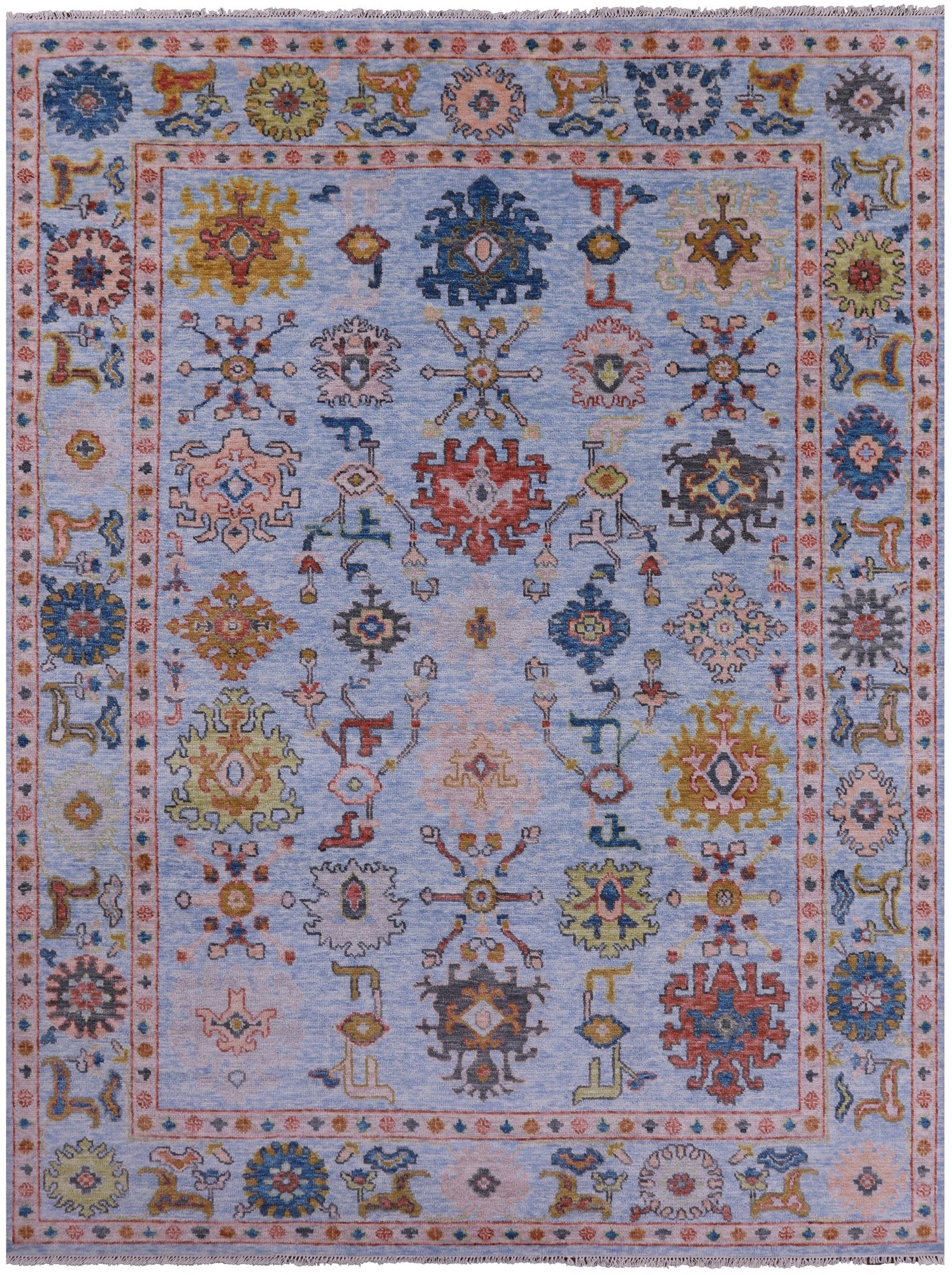Blue Turkish Oushak Hand Knotted Wool Rug - 9' 1" X 12' 0" - Golden Nile