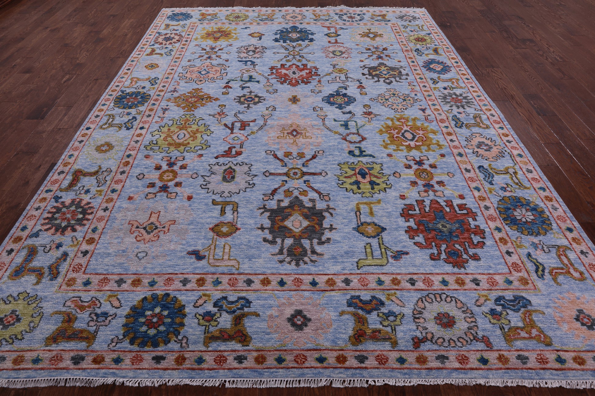 Blue Turkish Oushak Hand Knotted Wool Rug - 9' 1" X 12' 0" - Golden Nile