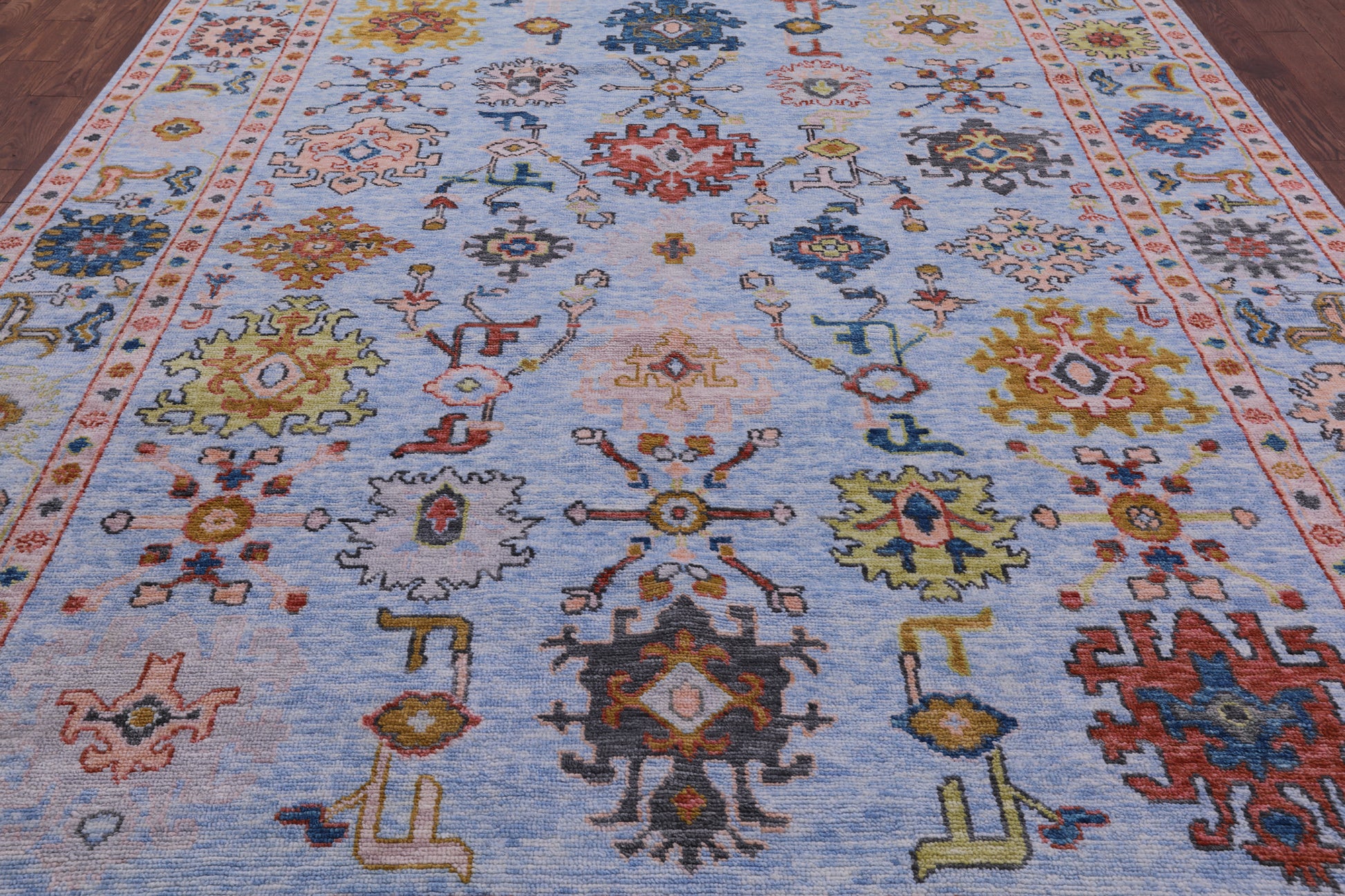 Blue Turkish Oushak Hand Knotted Wool Rug - 9' 1" X 12' 0" - Golden Nile