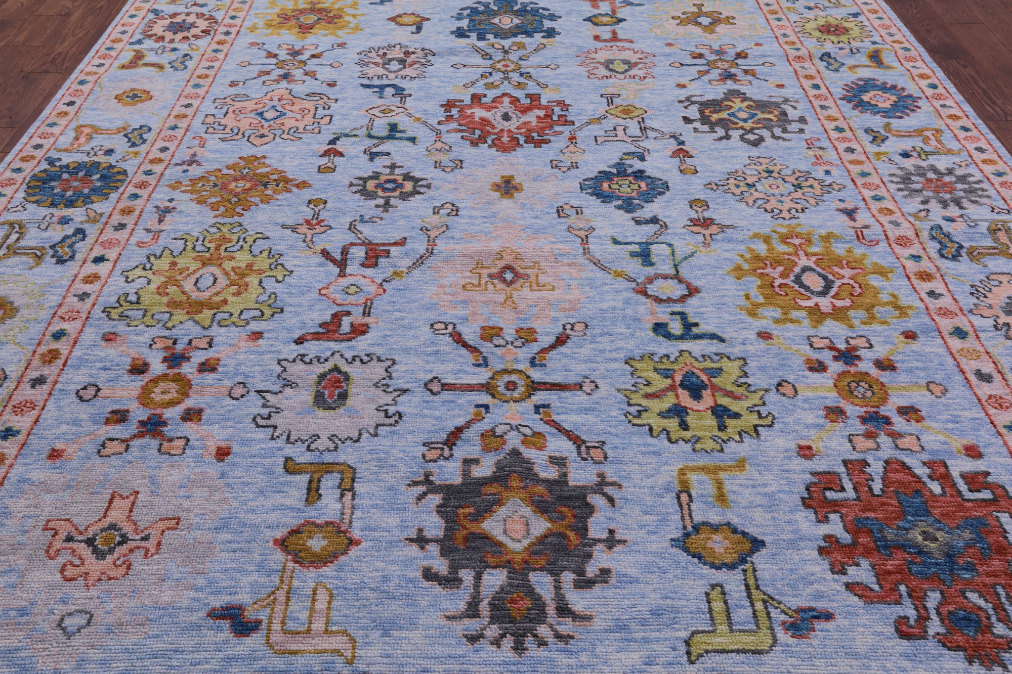 Blue Turkish Oushak Hand Knotted Wool Rug - 9' 1" X 12' 0" - Golden Nile
