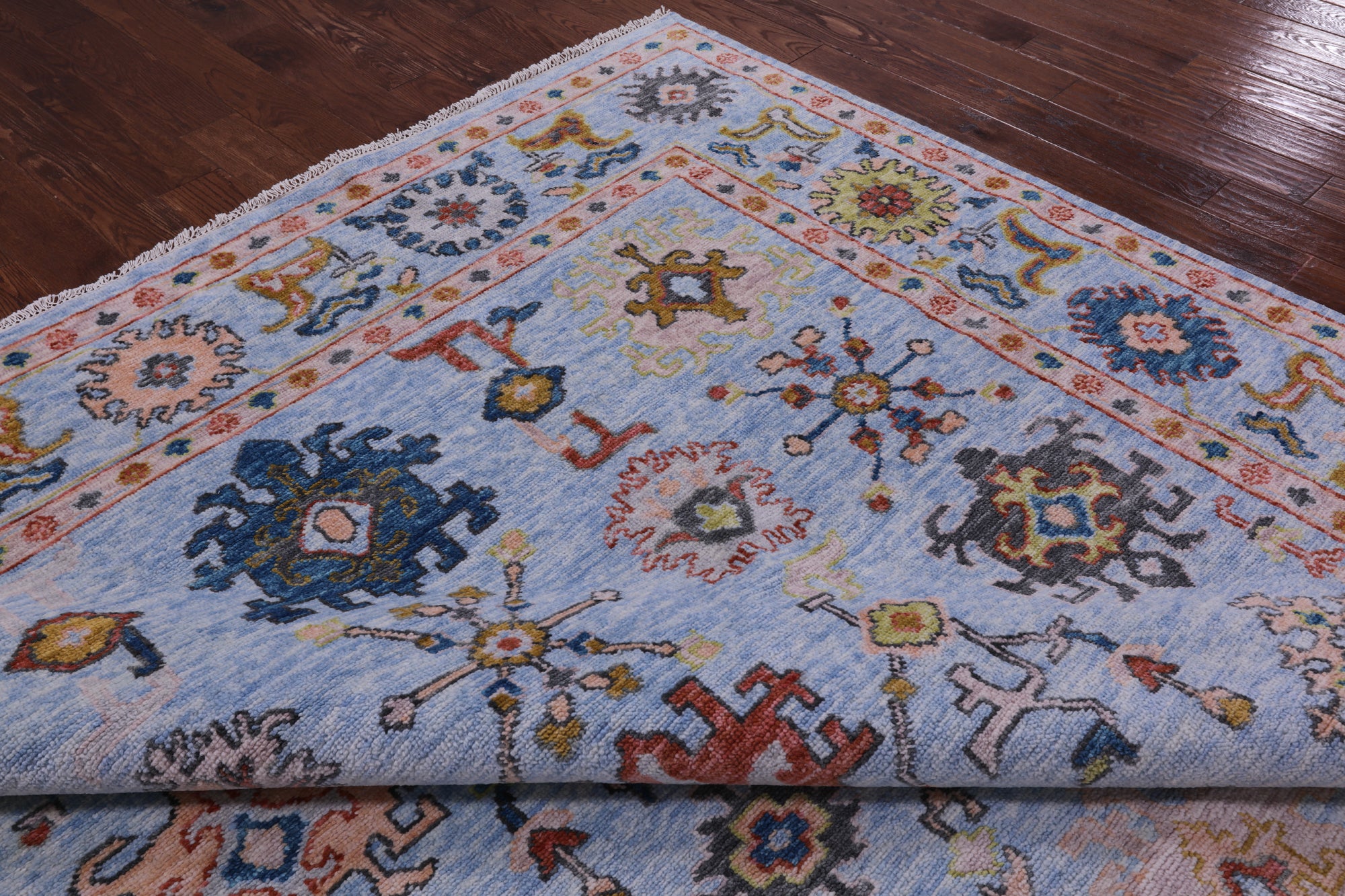 Blue Turkish Oushak Hand Knotted Wool Rug - 9' 1" X 12' 0" - Golden Nile