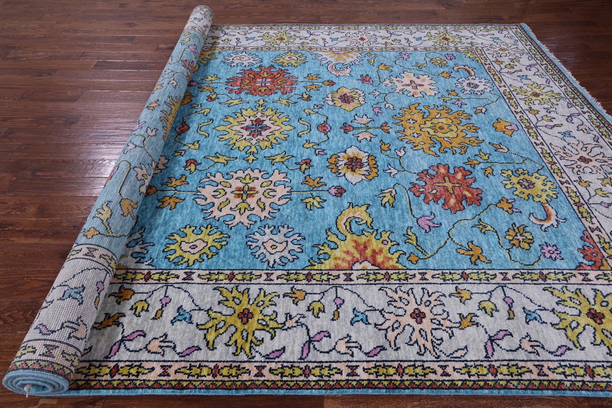 Blue Turkish Oushak Hand Knotted Wool Rug - 8' 10" X 12' 5" - Golden Nile