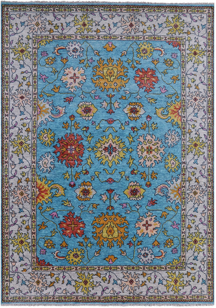 Blue Turkish Oushak Hand Knotted Wool Rug - 8' 10" X 12' 5" - Golden Nile