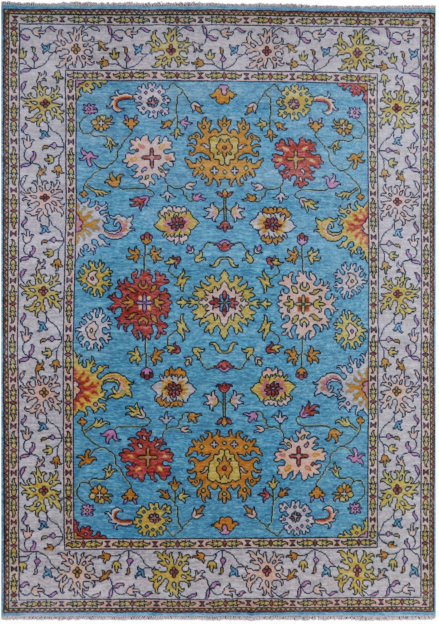 Blue Turkish Oushak Hand Knotted Wool Rug - 8' 10" X 12' 5" - Golden Nile