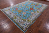 Blue Turkish Oushak Hand Knotted Wool Rug - 8' 10" X 12' 5" - Golden Nile