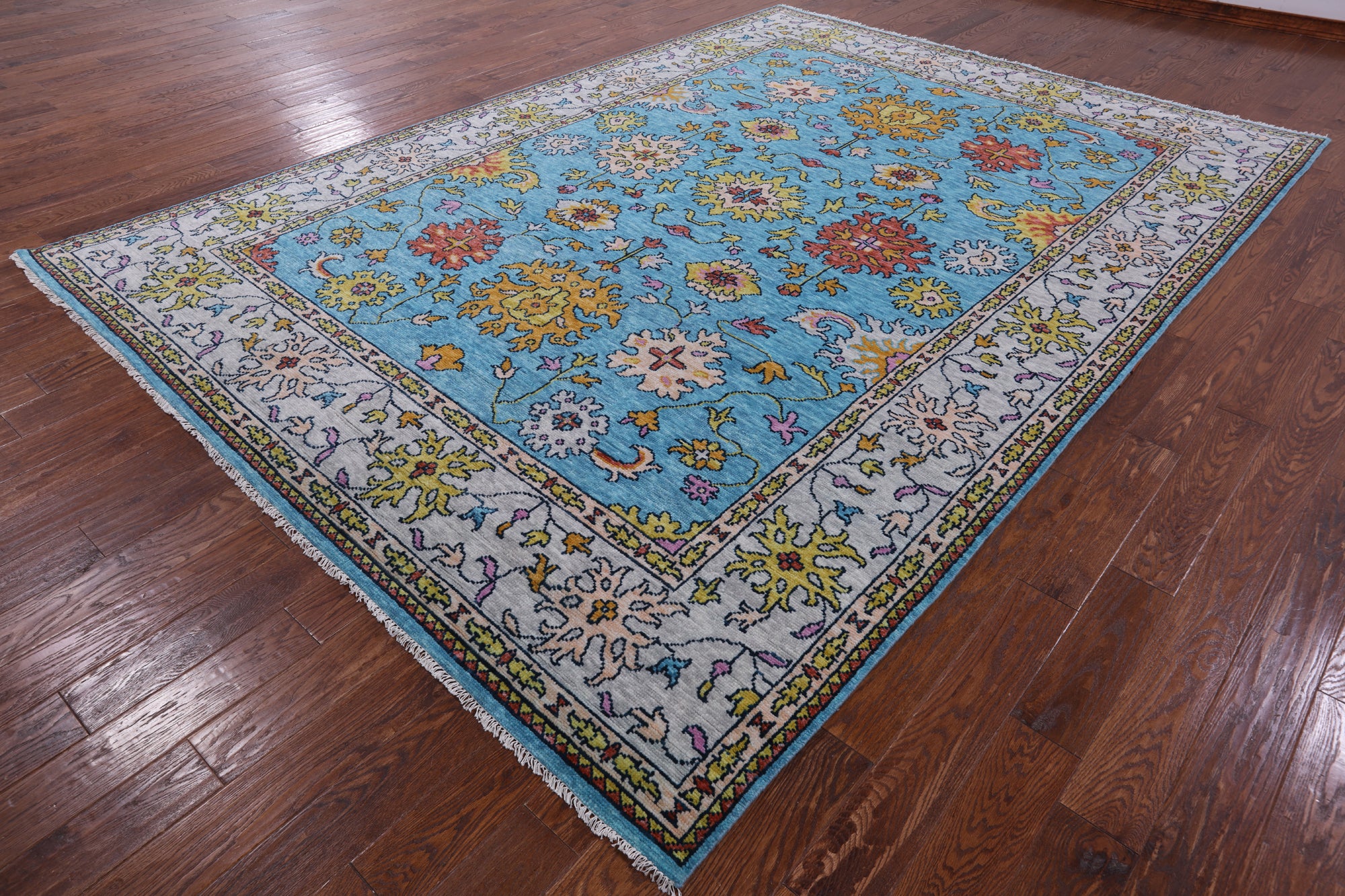 Blue Turkish Oushak Hand Knotted Wool Rug - 8' 10" X 12' 5" - Golden Nile
