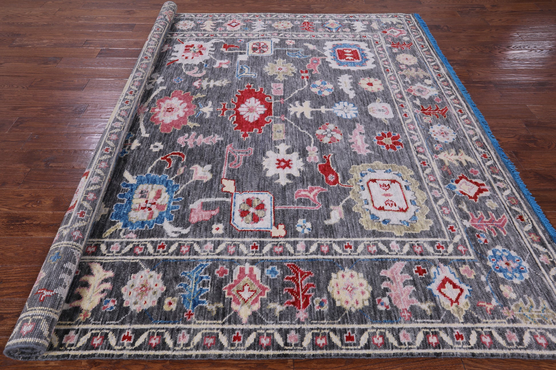 Grey Square Turkish Oushak Hand Knotted Wool Rug - 7' 10" X 8' 4" - Golden Nile