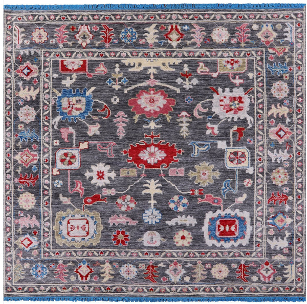 Grey Square Turkish Oushak Hand Knotted Wool Rug - 7' 10" X 8' 4" - Golden Nile