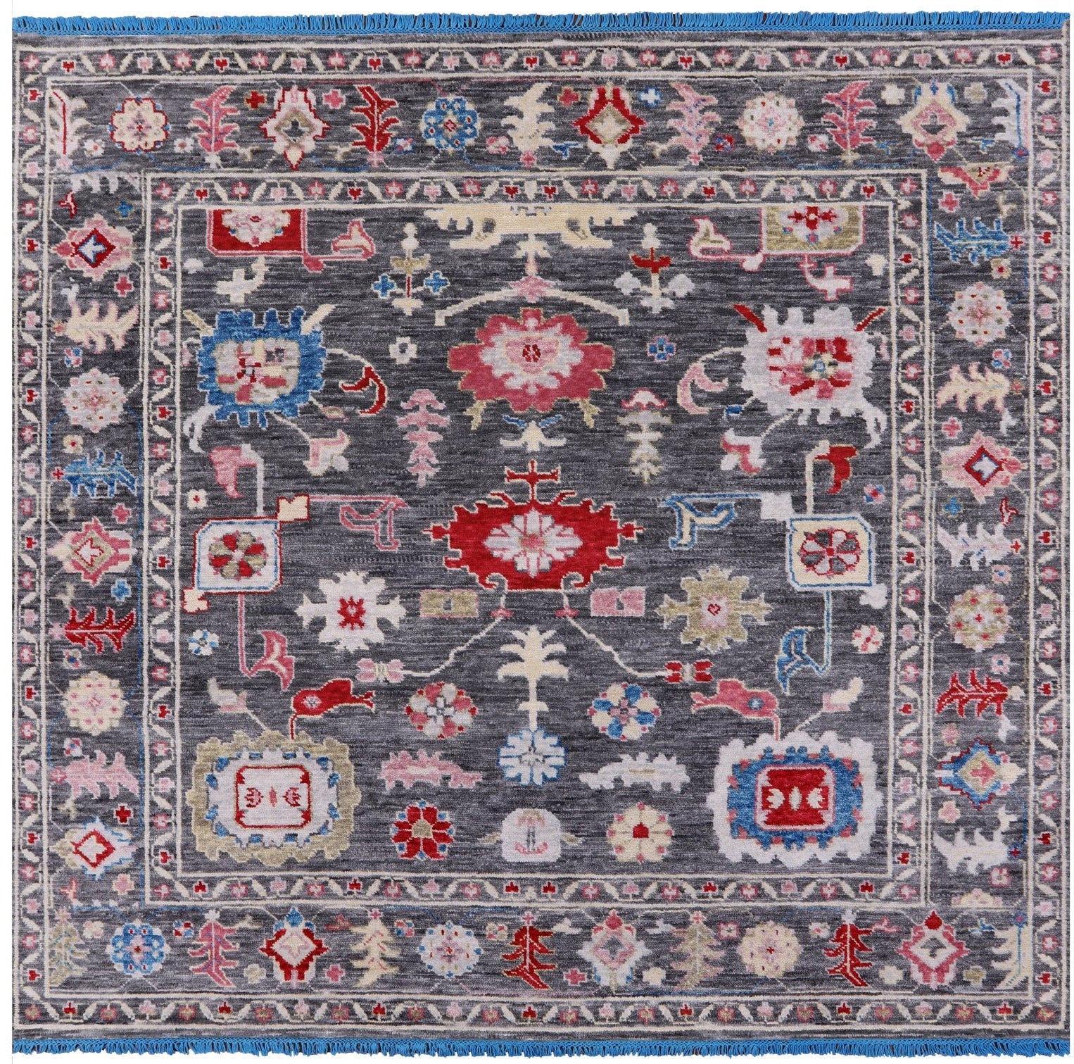 Grey Square Turkish Oushak Hand Knotted Wool Rug - 7' 10" X 8' 4" - Golden Nile