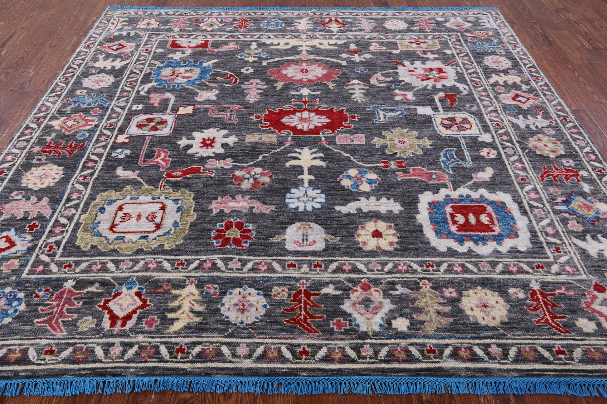 Grey Square Turkish Oushak Hand Knotted Wool Rug - 7' 10" X 8' 4" - Golden Nile