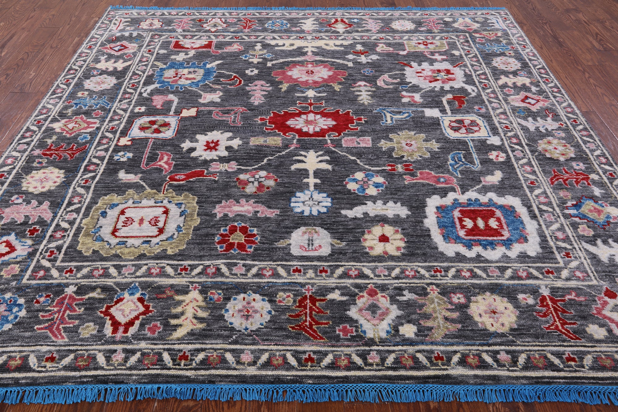 Grey Square Turkish Oushak Hand Knotted Wool Rug - 7' 10" X 8' 4" - Golden Nile
