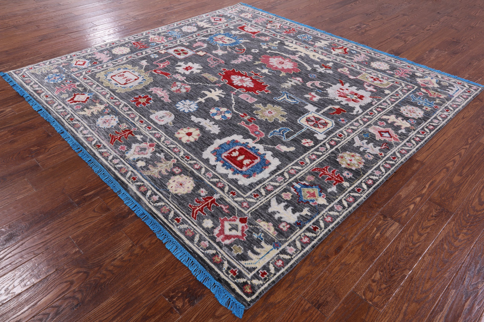 Grey Square Turkish Oushak Hand Knotted Wool Rug - 7' 10" X 8' 4" - Golden Nile