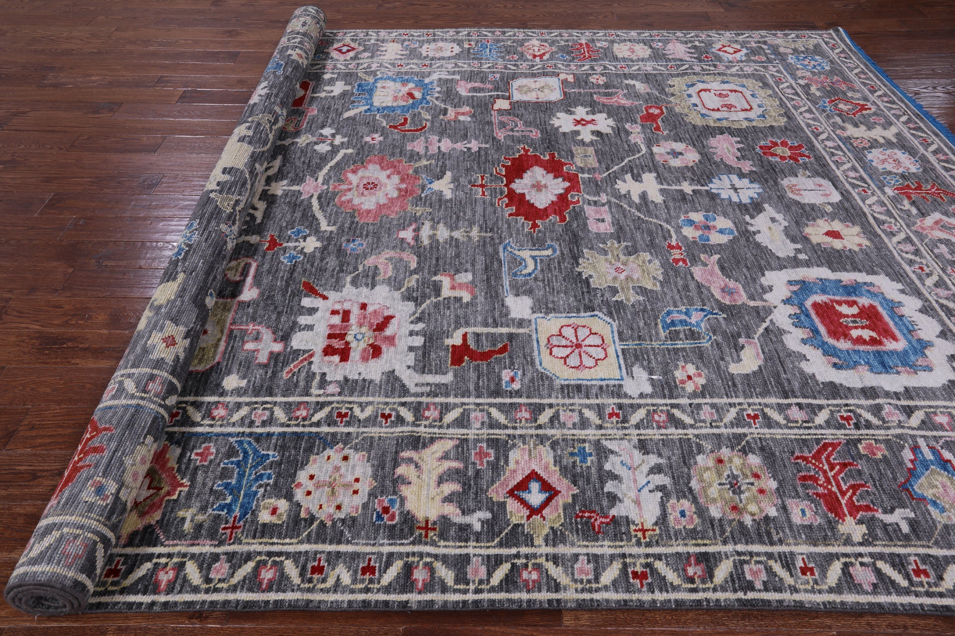 Grey Turkish Oushak Hand Knotted Wool Rug - 9' 1" X 12' 5" - Golden Nile