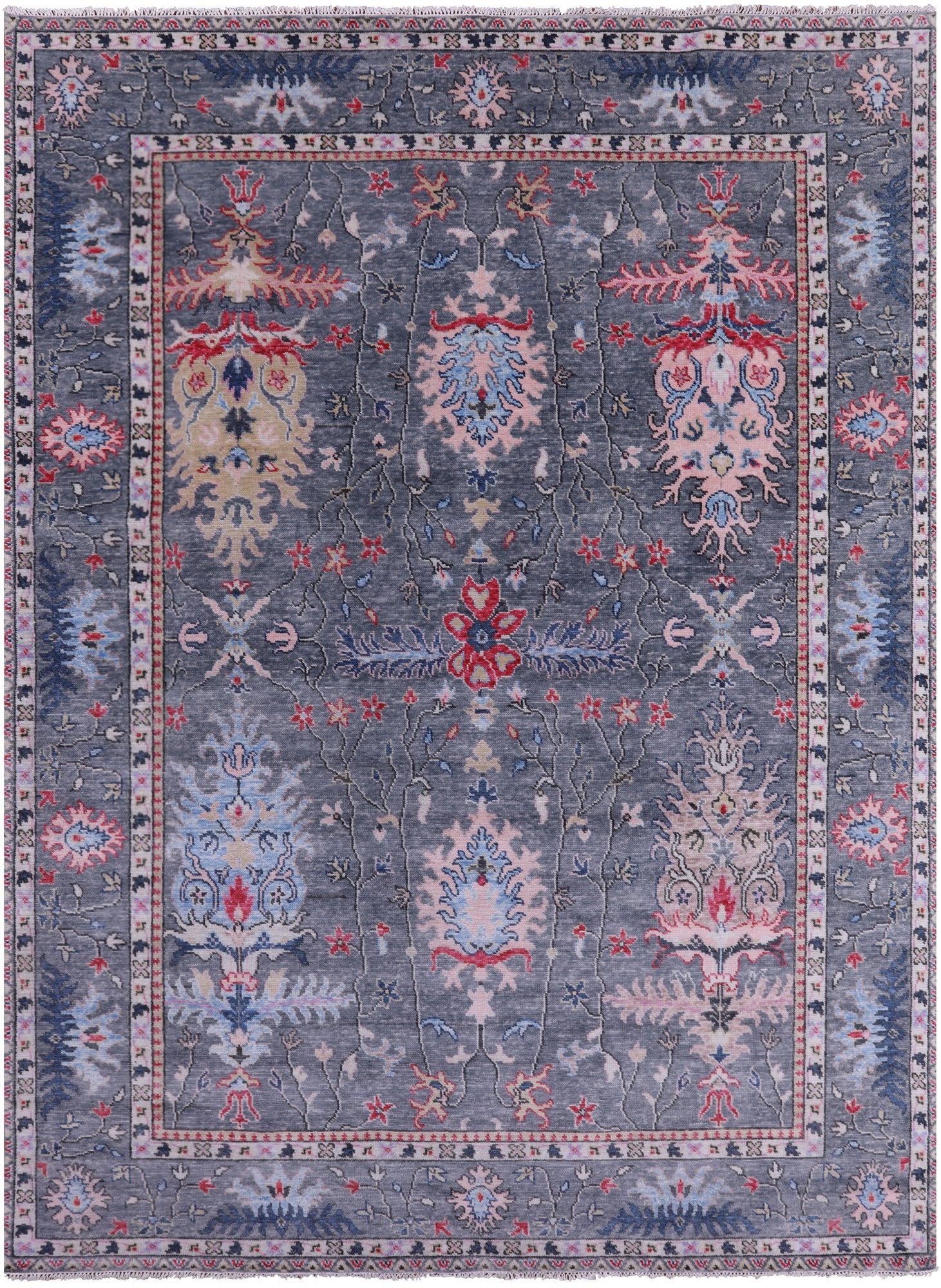 Grey Turkish Oushak Hand Knotted Wool Rug - 9' 0" X 12' 2" - Golden Nile