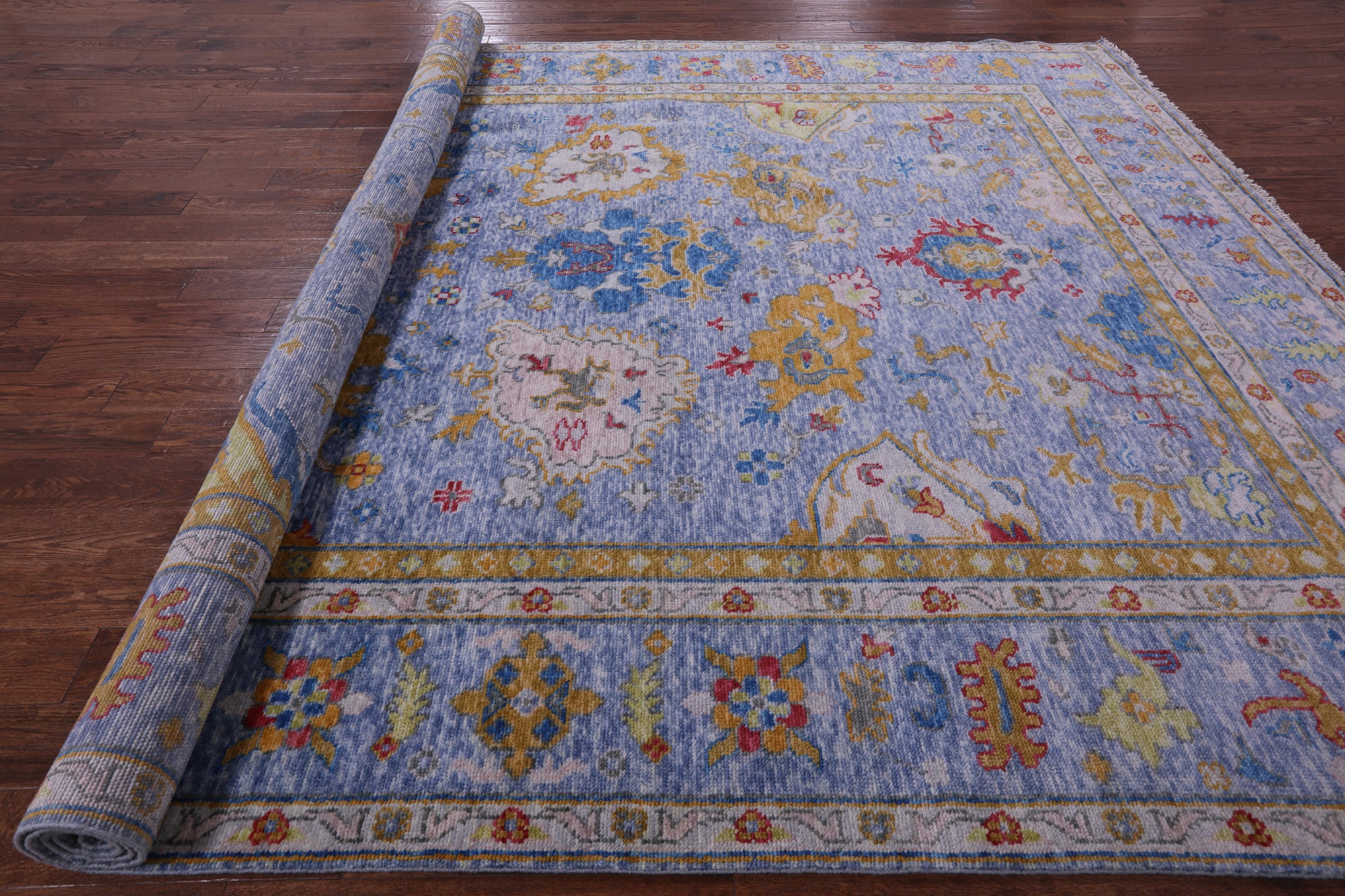 Blue Turkish Oushak Handmade Wool Rug - 9' 4" X 12' 0" - Golden Nile