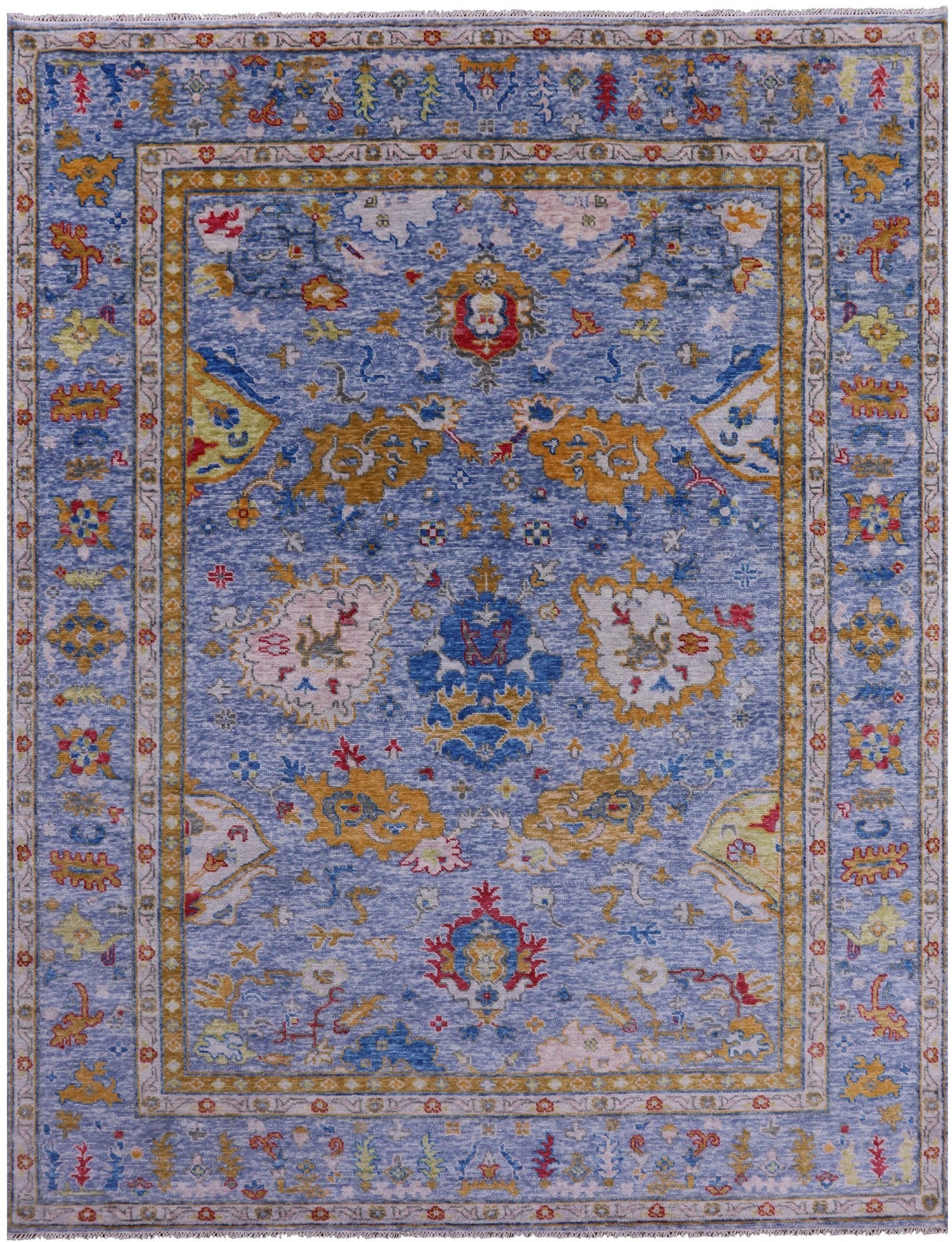 Blue Turkish Oushak Handmade Wool Rug - 9' 4" X 12' 0" - Golden Nile