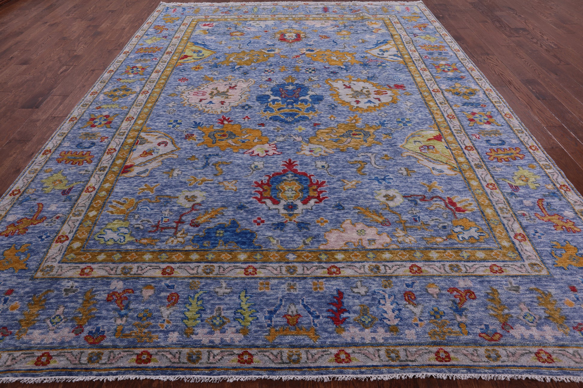 Blue Turkish Oushak Handmade Wool Rug - 9' 4" X 12' 0" - Golden Nile