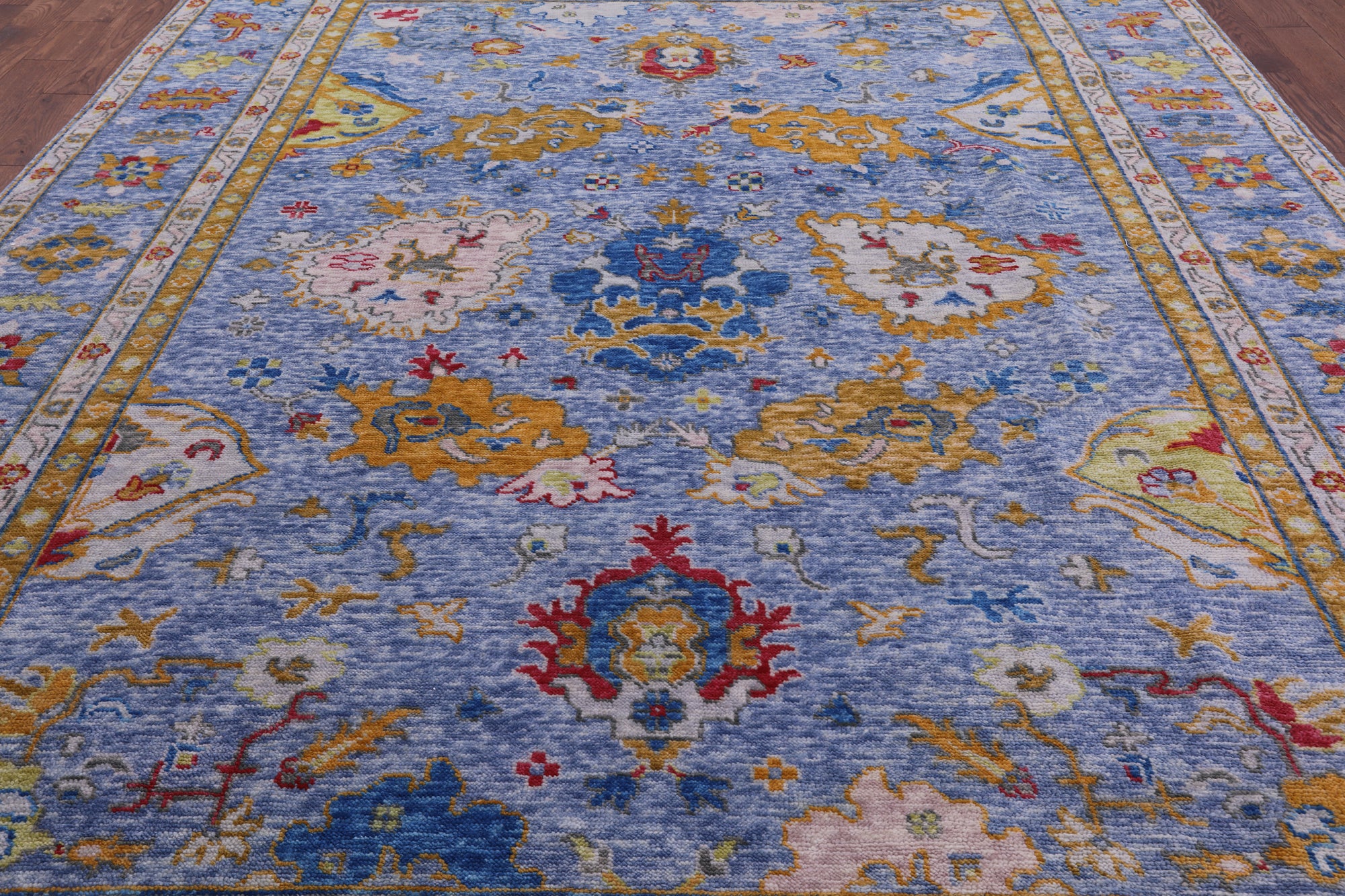 Blue Turkish Oushak Handmade Wool Rug - 9' 4" X 12' 0" - Golden Nile