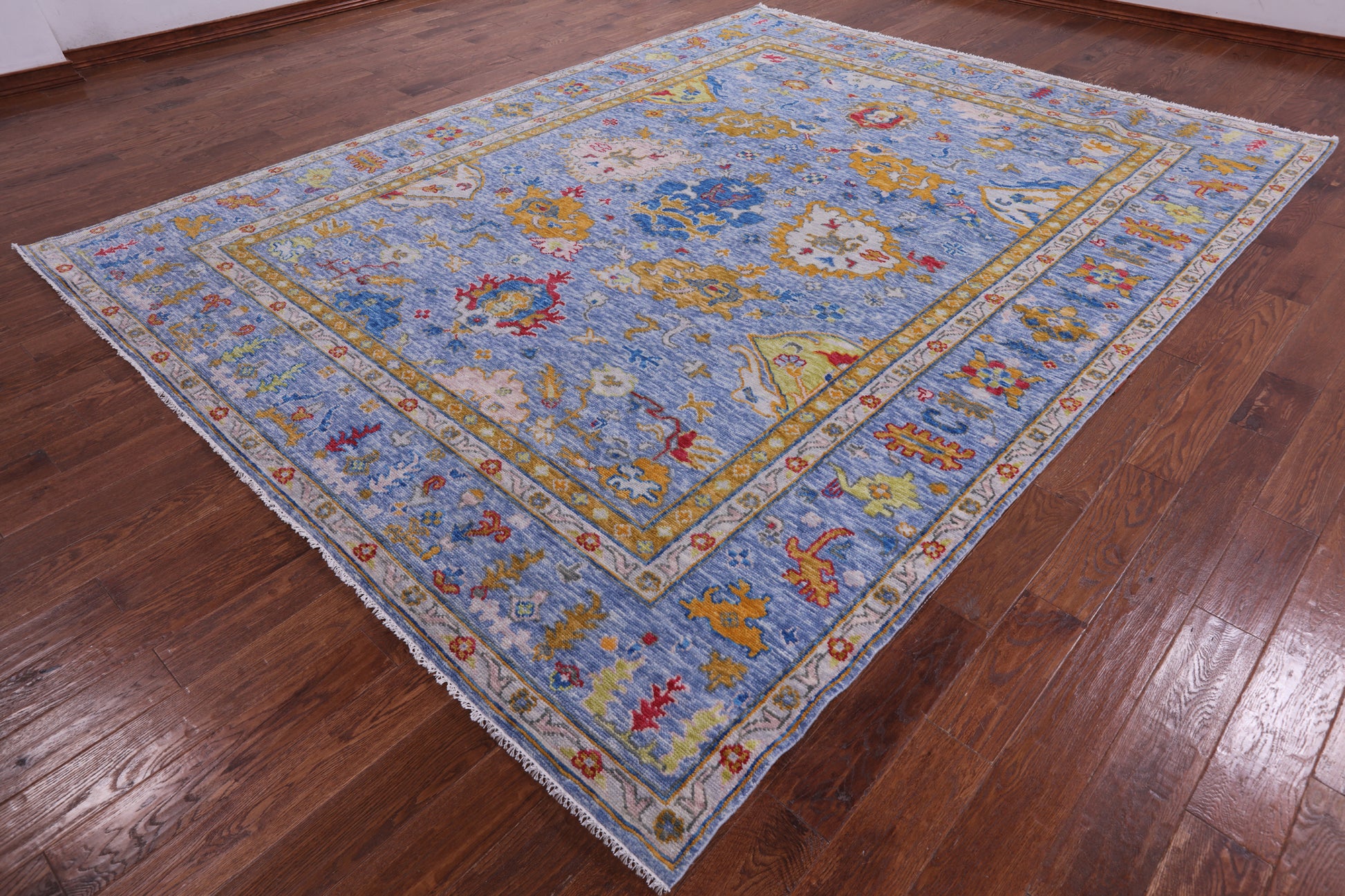 Blue Turkish Oushak Handmade Wool Rug - 9' 4" X 12' 0" - Golden Nile