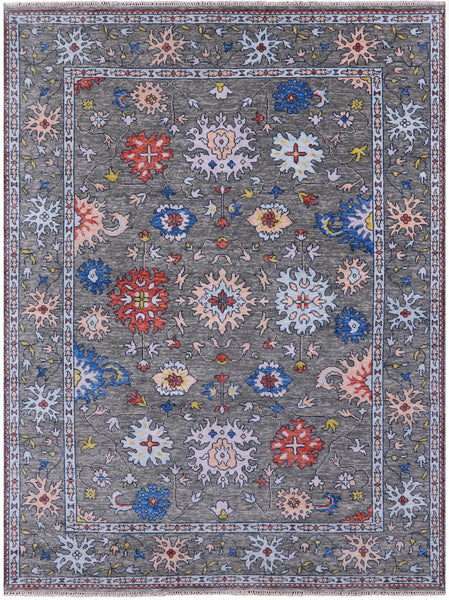 Grey Turkish Oushak Hand Knotted Wool Rug - 9' 0" X 11' 10" - Golden Nile