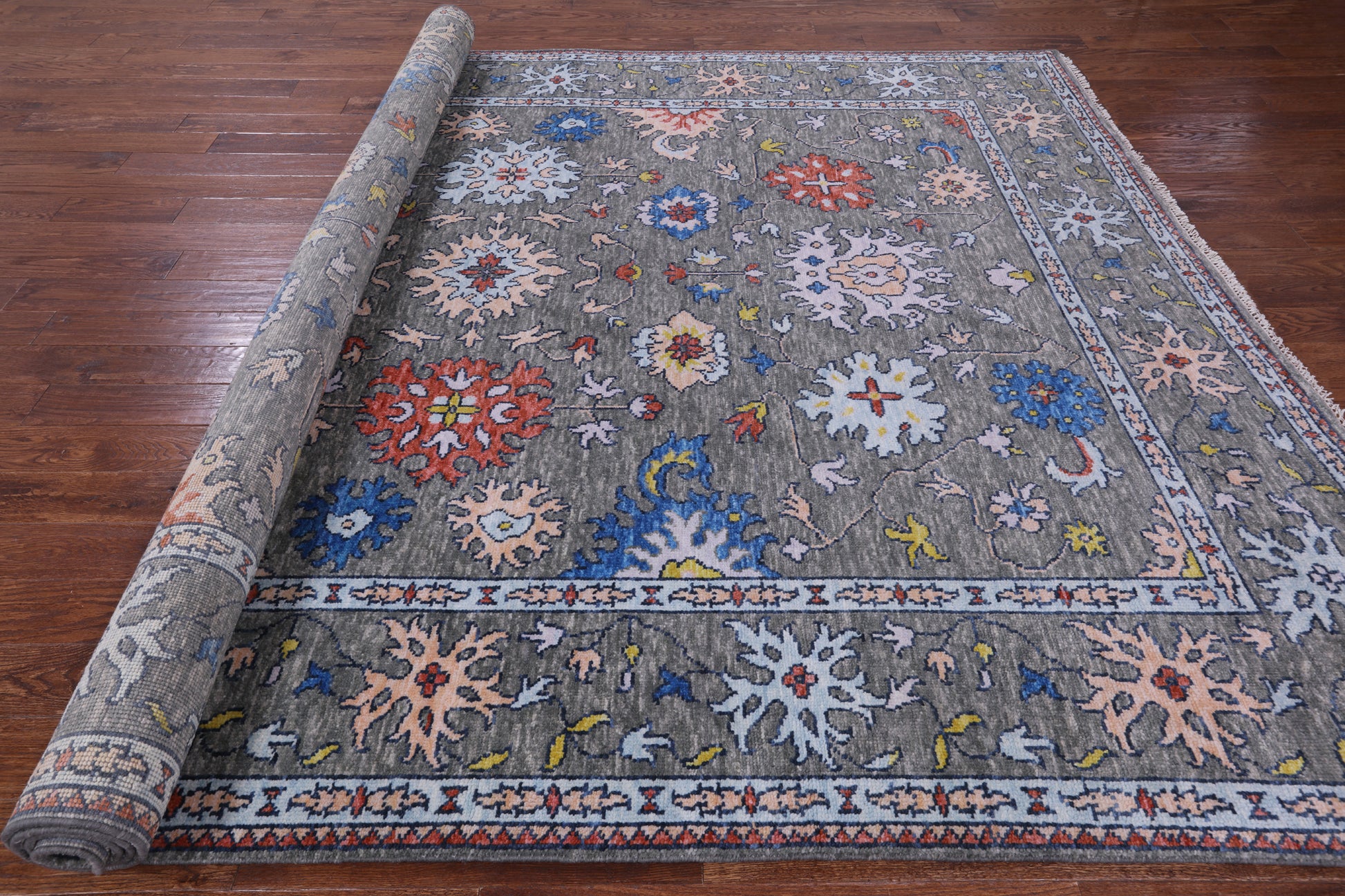 Grey Turkish Oushak Hand Knotted Wool Rug - 9' 0" X 11' 10" - Golden Nile