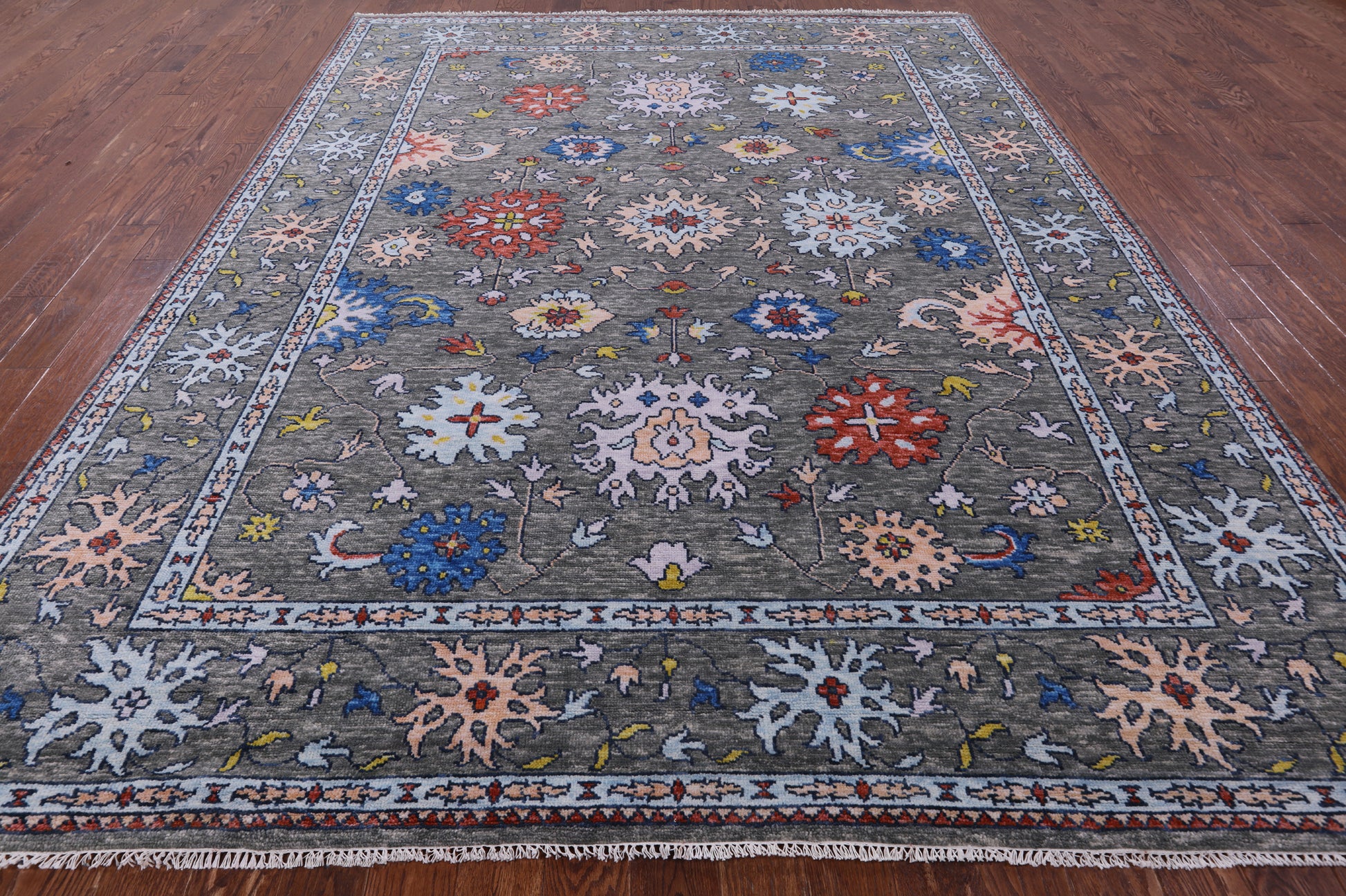 Grey Turkish Oushak Hand Knotted Wool Rug - 9' 0" X 11' 10" - Golden Nile