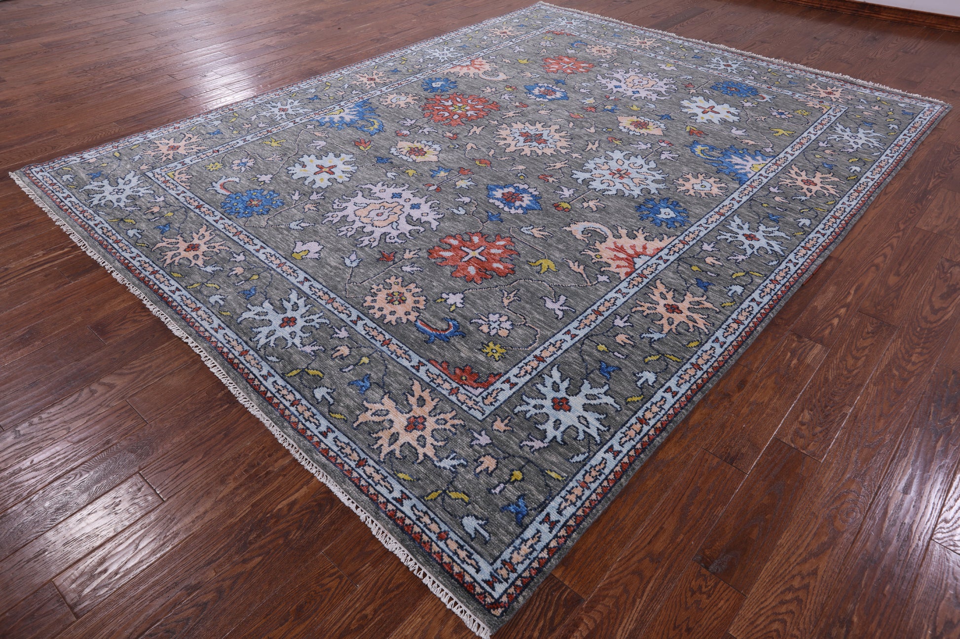 Grey Turkish Oushak Hand Knotted Wool Rug - 9' 0" X 11' 10" - Golden Nile