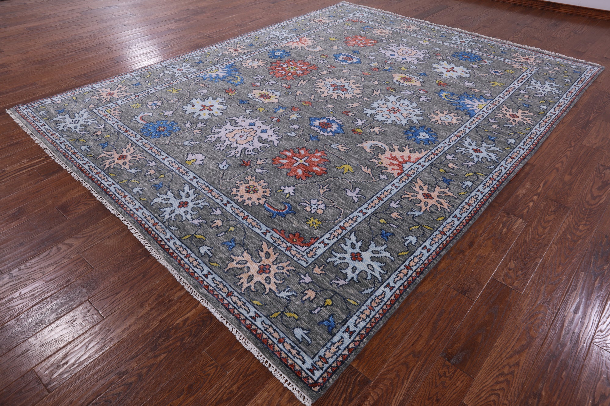Grey Turkish Oushak Hand Knotted Wool Rug - 9' 0" X 11' 10" - Golden Nile