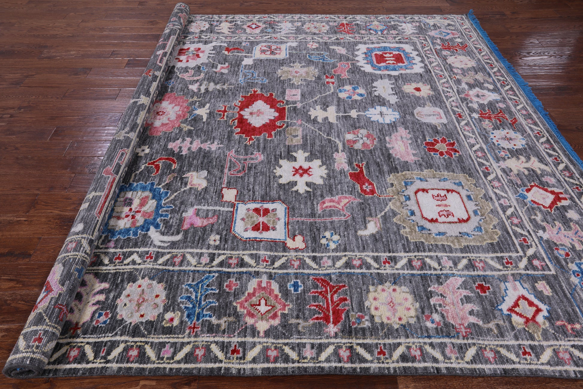 Grey Square Turkish Oushak Hand Knotted Wool Rug - 9' 4" X 9' 8" - Golden Nile
