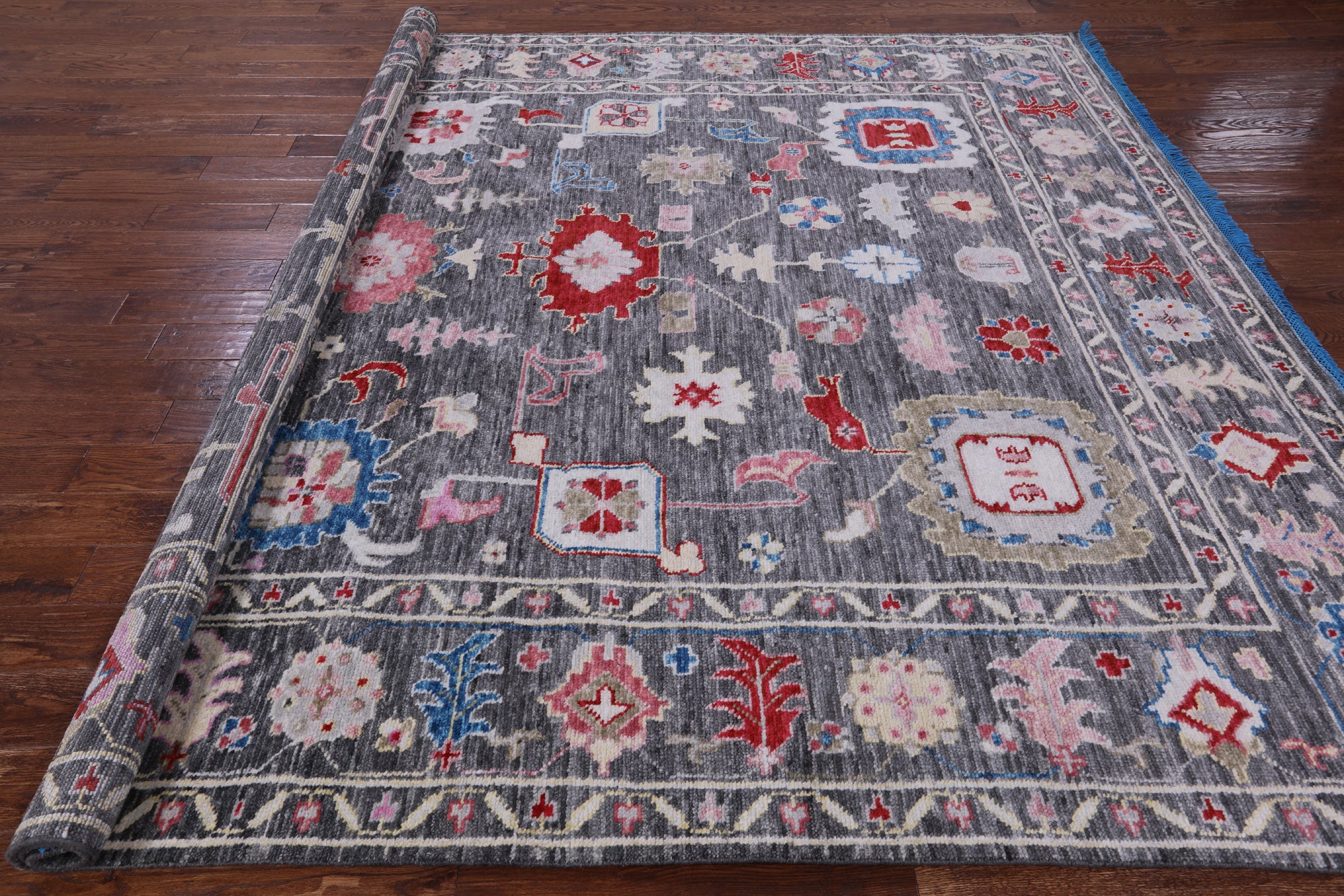 Grey Square Turkish Oushak Hand Knotted Wool Rug - 9' 4" X 9' 8" - Golden Nile
