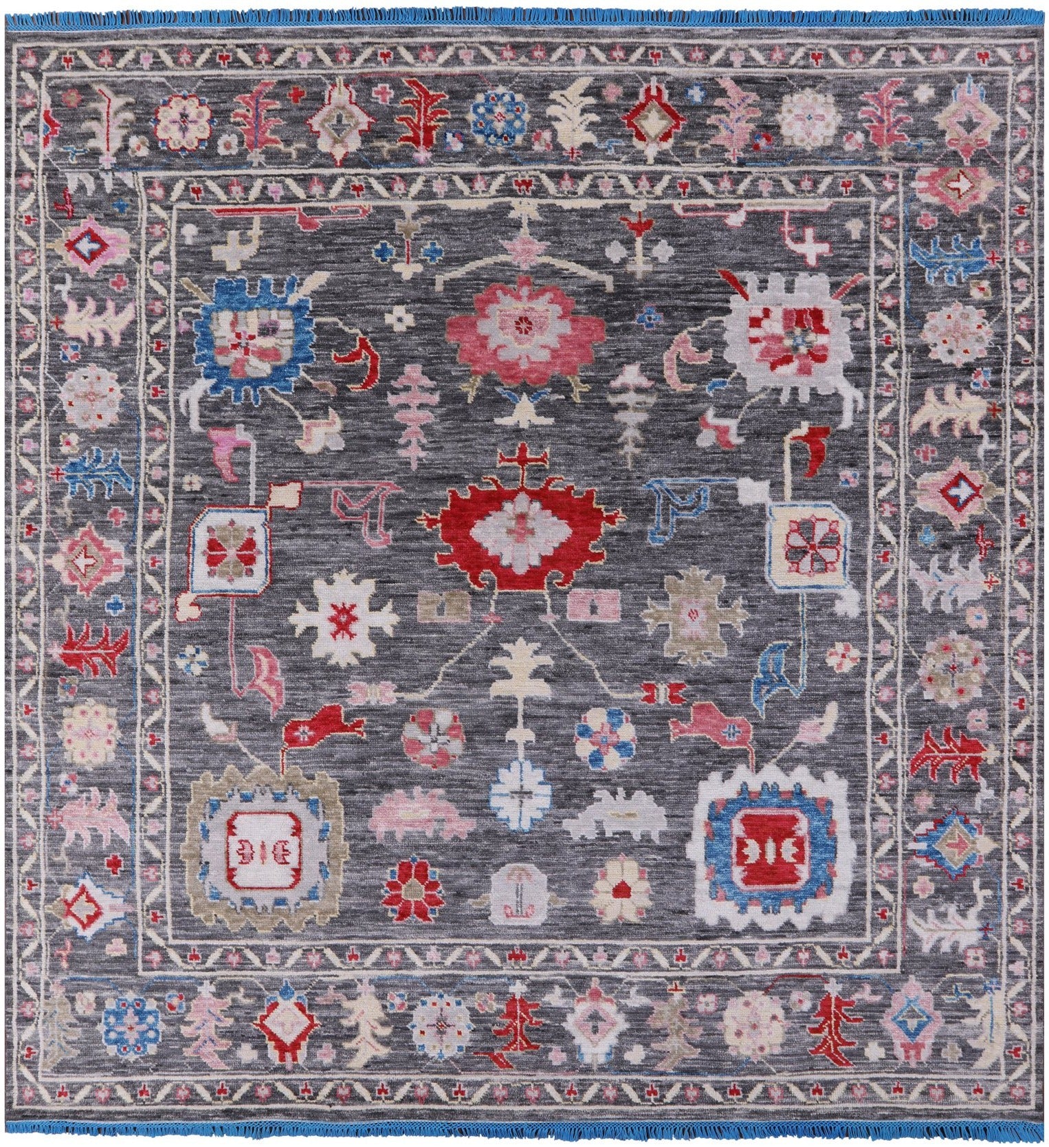 Grey Square Turkish Oushak Hand Knotted Wool Rug - 9' 4" X 9' 8" - Golden Nile