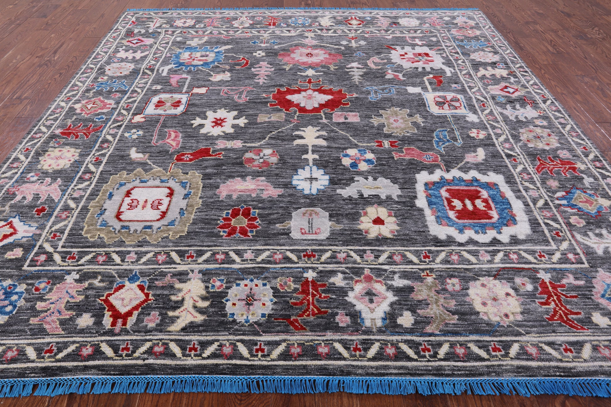 Grey Square Turkish Oushak Hand Knotted Wool Rug - 9' 4" X 9' 8" - Golden Nile
