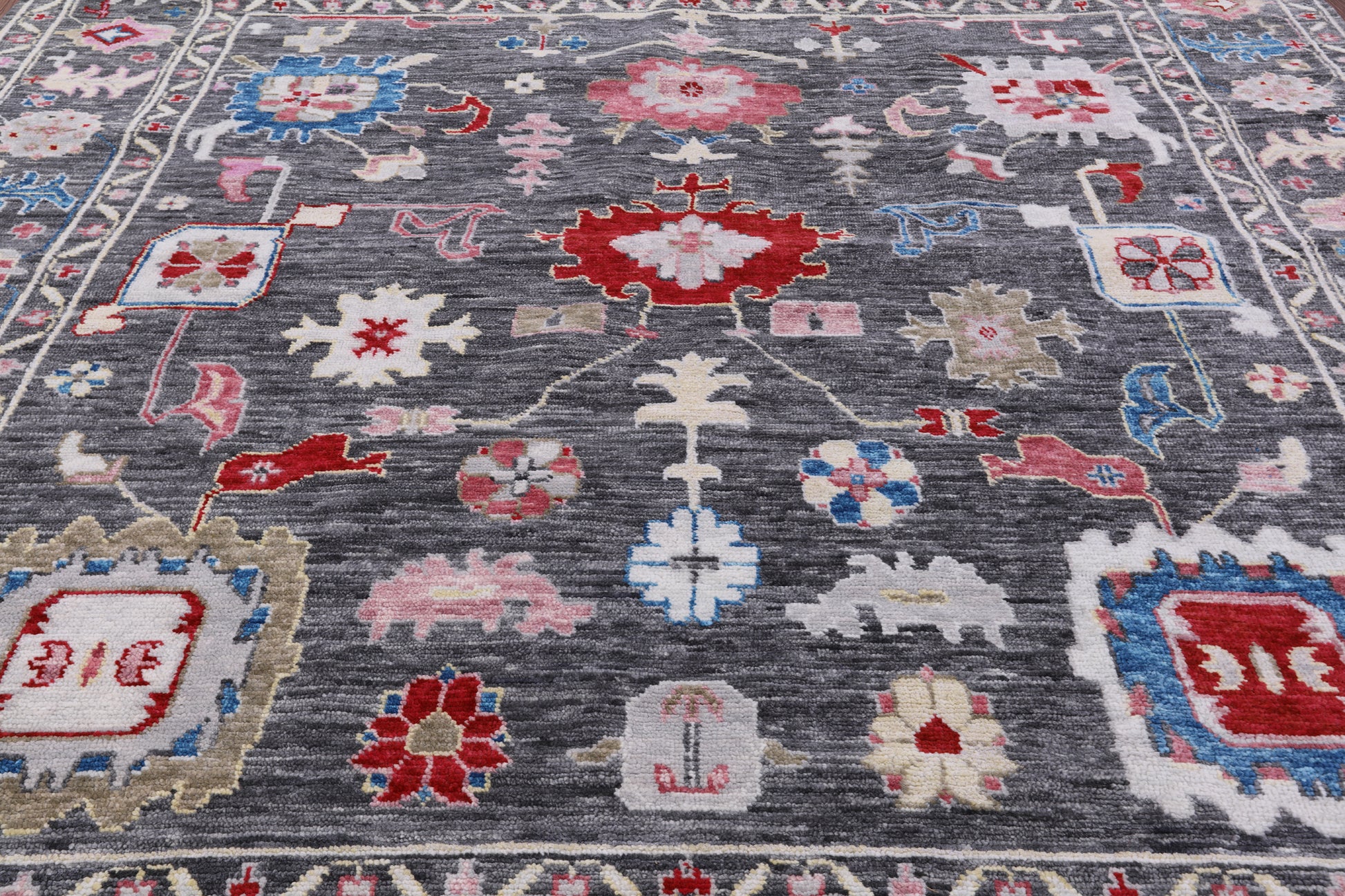 Grey Square Turkish Oushak Hand Knotted Wool Rug - 9' 4" X 9' 8" - Golden Nile