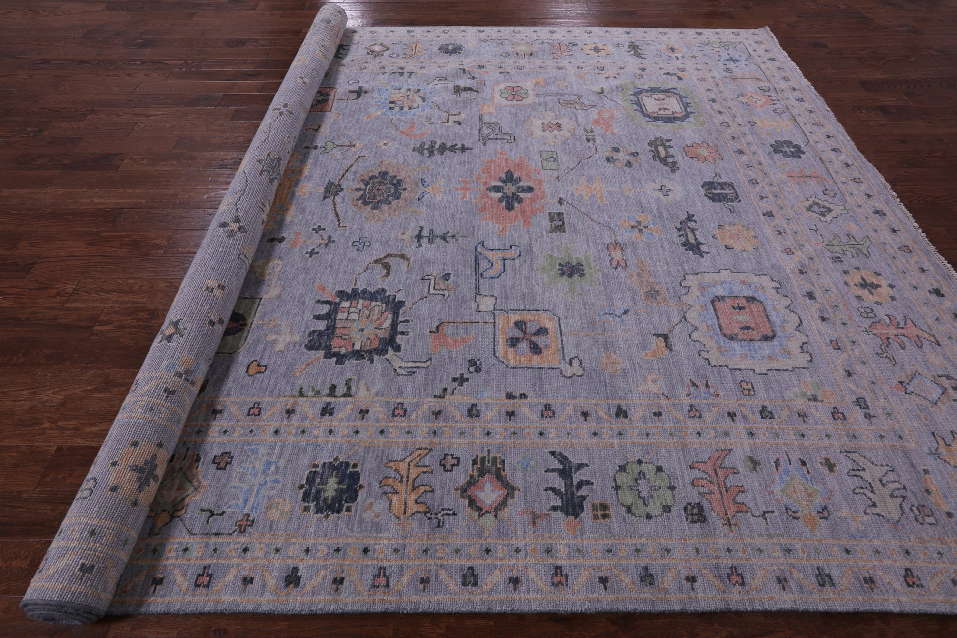 Light Blue Turkish Oushak Hand Knotted Wool Rug - 10' 2" X 14' 1" - Golden Nile