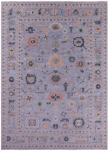 Light Blue Turkish Oushak Hand Knotted Wool Rug - 10' 2" X 14' 1" - Golden Nile