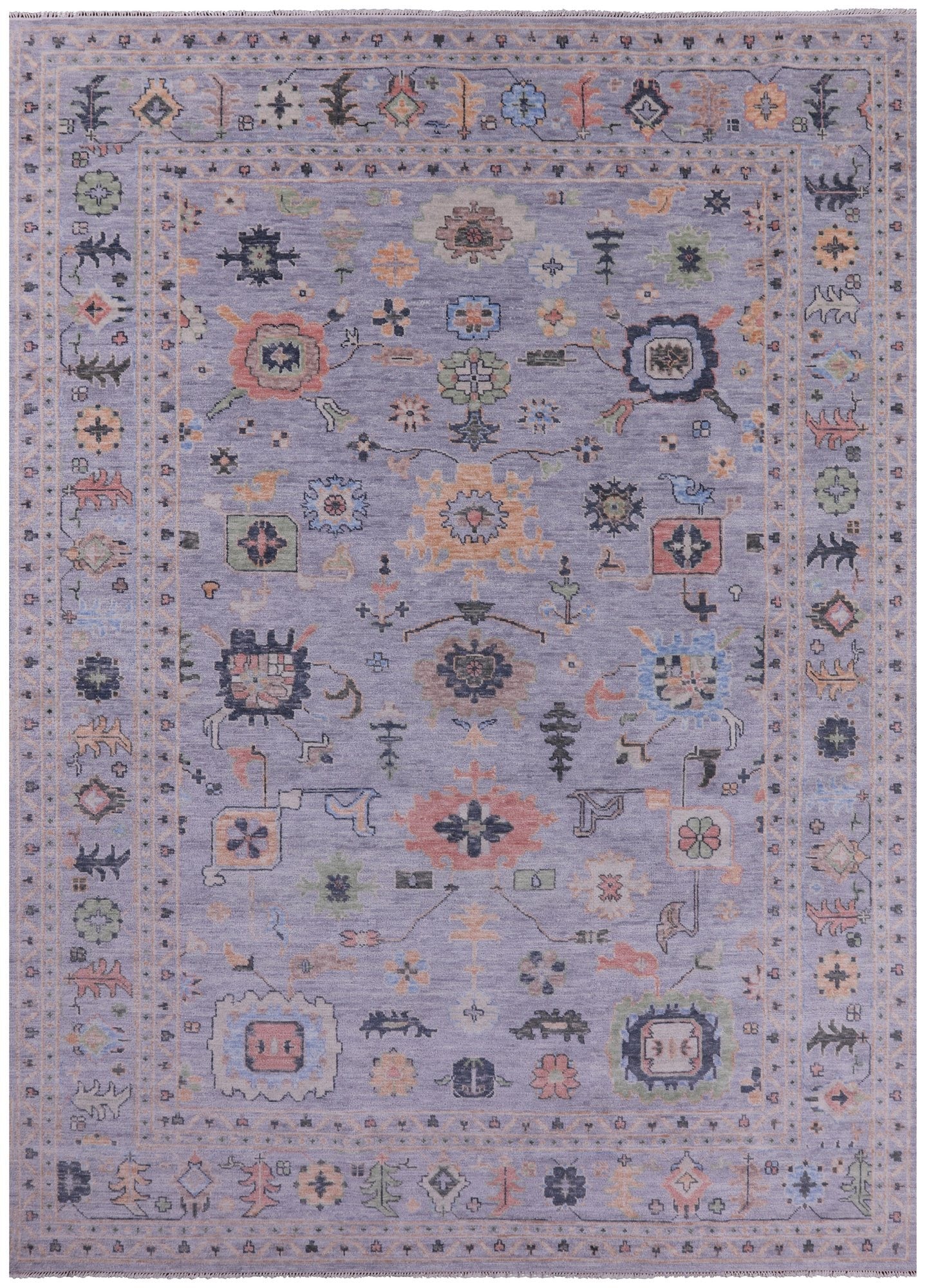 Light Blue Turkish Oushak Hand Knotted Wool Rug - 10' 2" X 14' 1" - Golden Nile