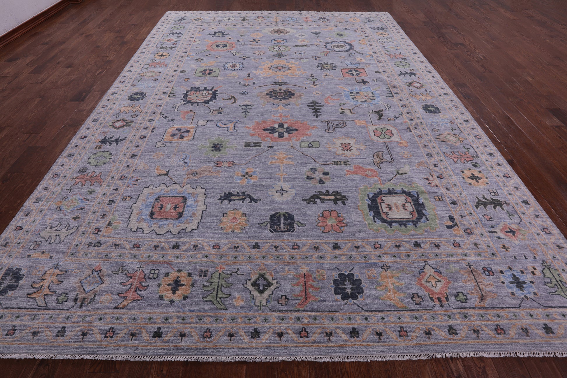 Light Blue Turkish Oushak Hand Knotted Wool Rug - 10' 2" X 14' 1" - Golden Nile