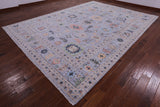 Light Blue Turkish Oushak Hand Knotted Wool Rug - 10' 2" X 14' 1" - Golden Nile