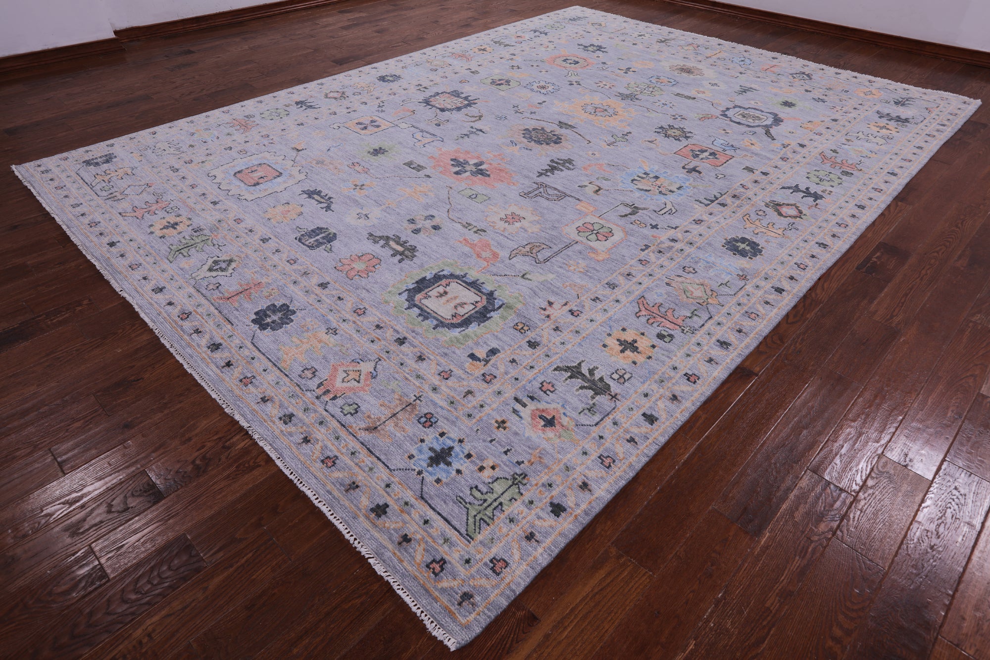 Light Blue Turkish Oushak Hand Knotted Wool Rug - 10' 2" X 14' 1" - Golden Nile