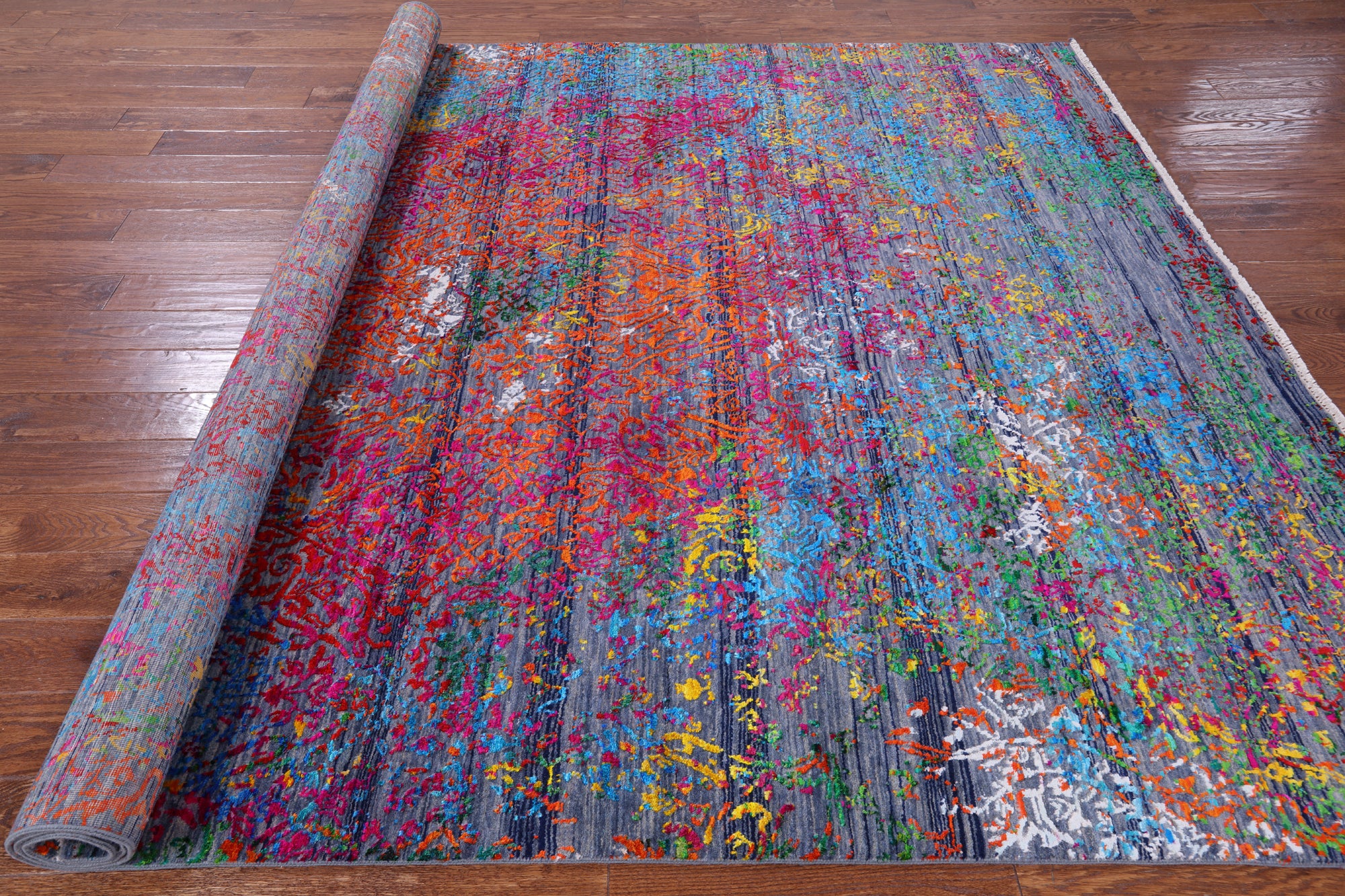 Abstract Contemporary Handmade Wool & Silk Rug - 8' 0" X 10' 0" - Golden Nile