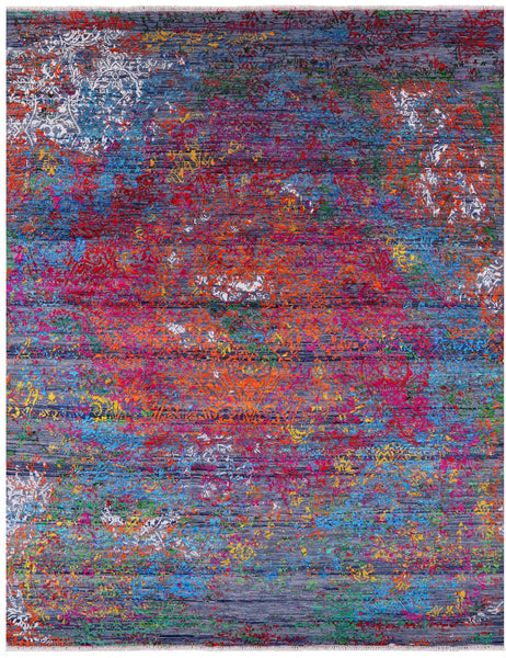 Abstract Contemporary Handmade Wool & Silk Rug - 8' 0" X 10' 0" - Golden Nile