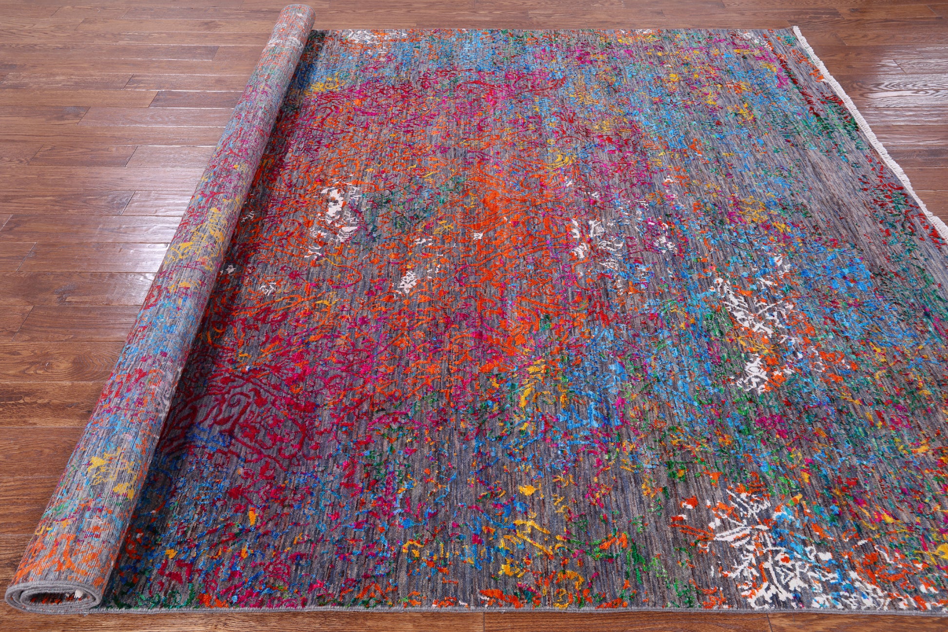 Abstract Contemporary Hand Knotted Wool & Silk Rug - 8' 2" X 10' 1" - Golden Nile