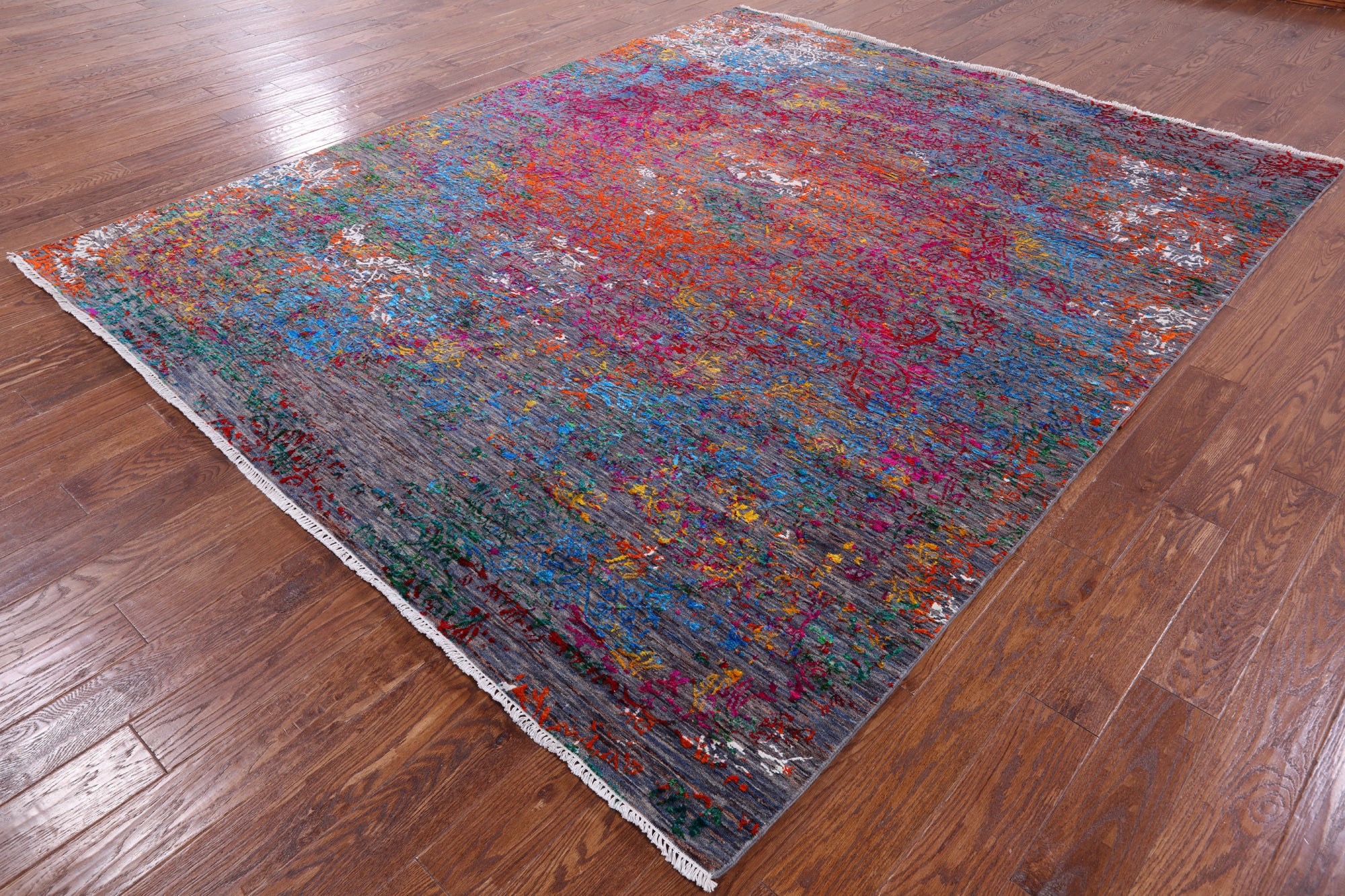 Abstract Contemporary Hand Knotted Wool & Silk Rug - 8' 2" X 10' 1" - Golden Nile