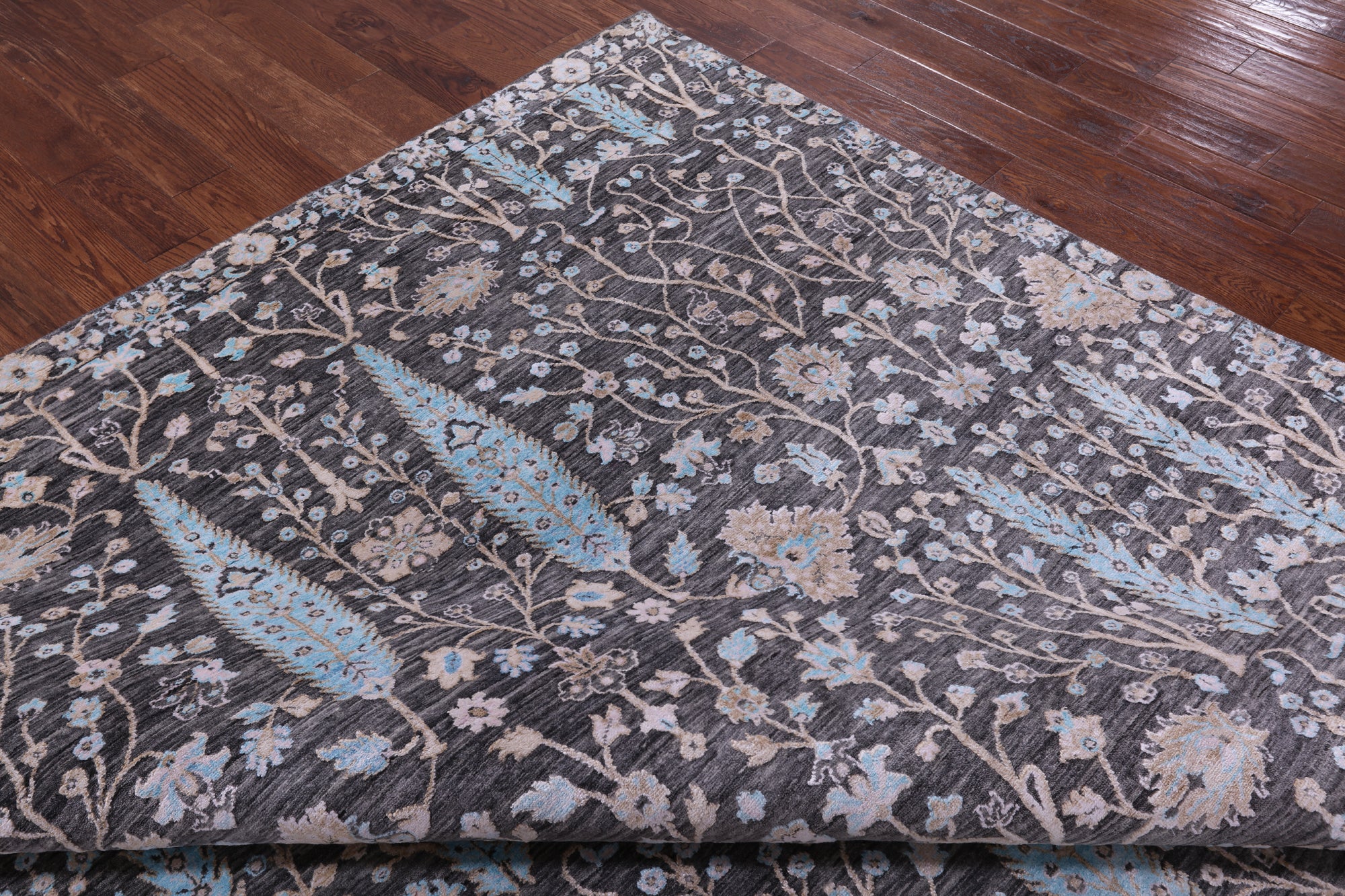 Grey Persian Ziegler Handmade Wool & Silk Rug - 8' 1" X 10' 1" - Golden Nile